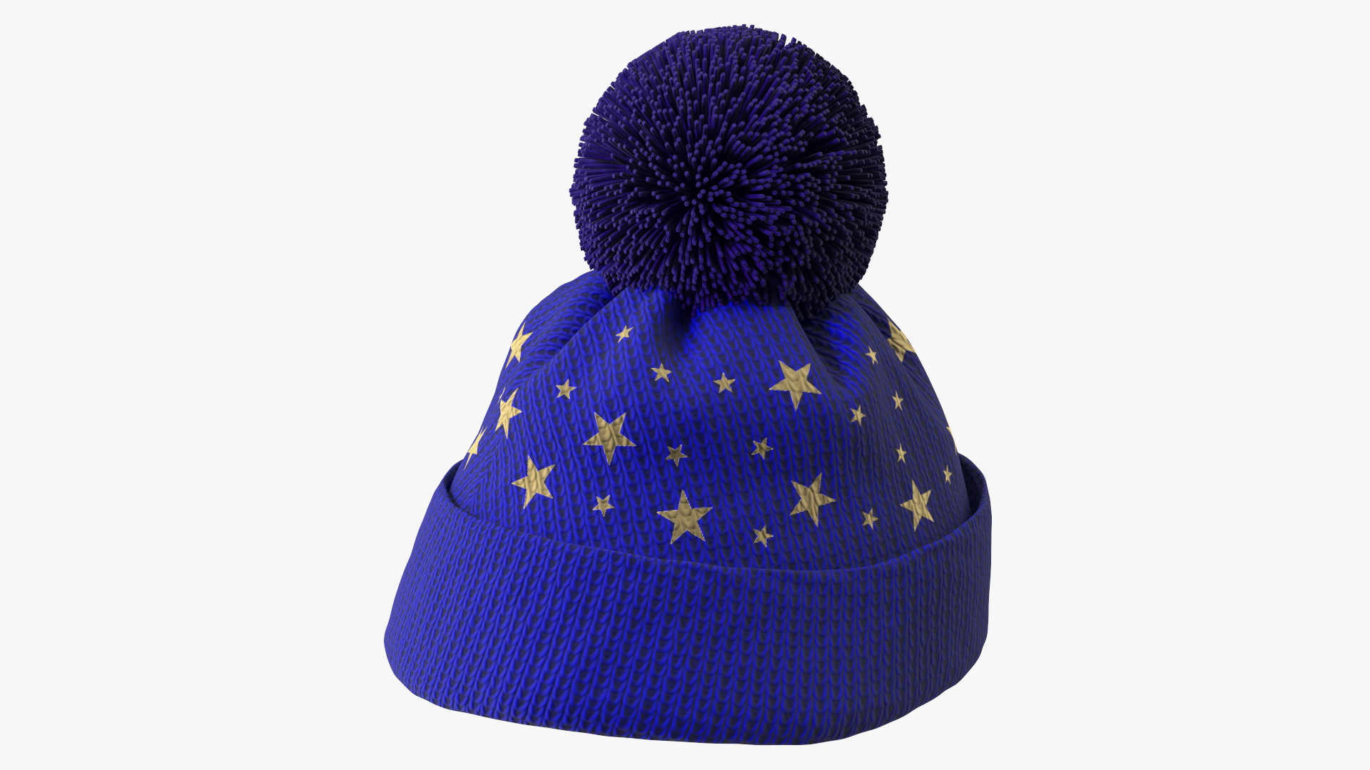 Winter Hat With Pompom Blue 3D