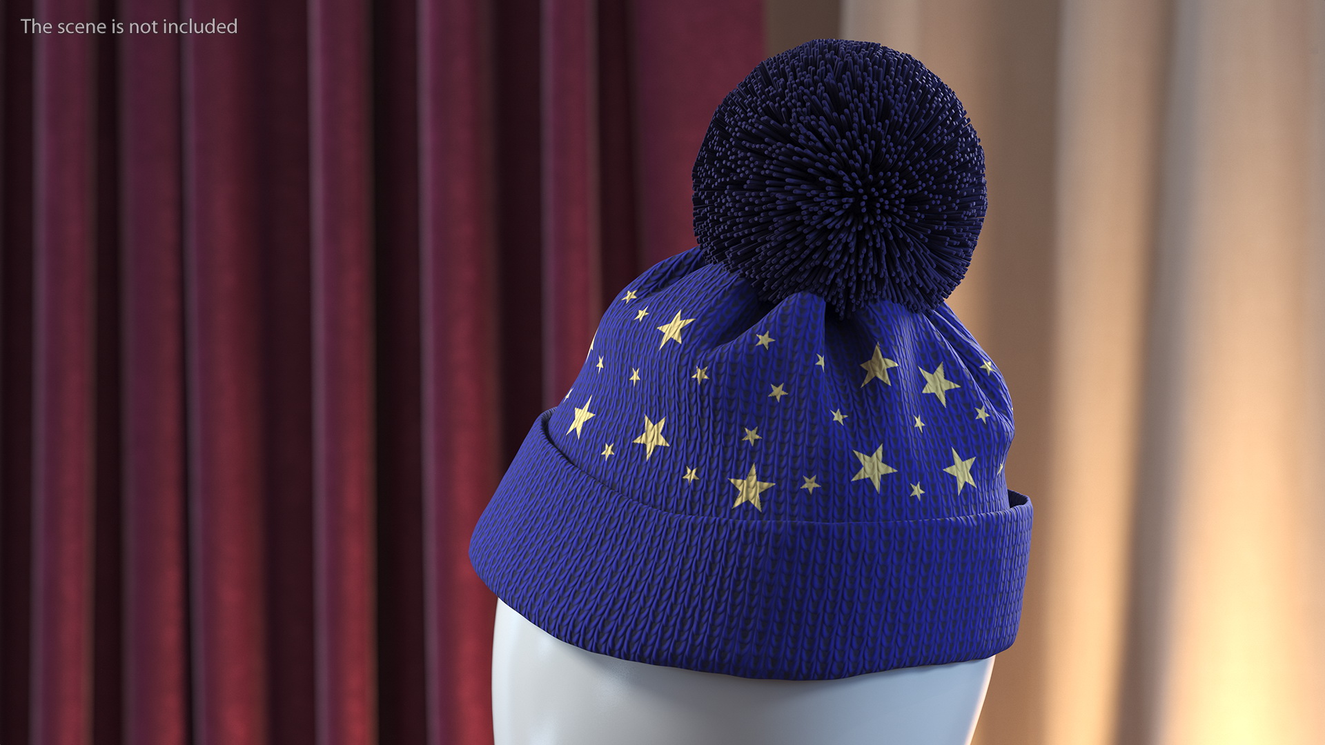 Winter Hat With Pompom Blue 3D