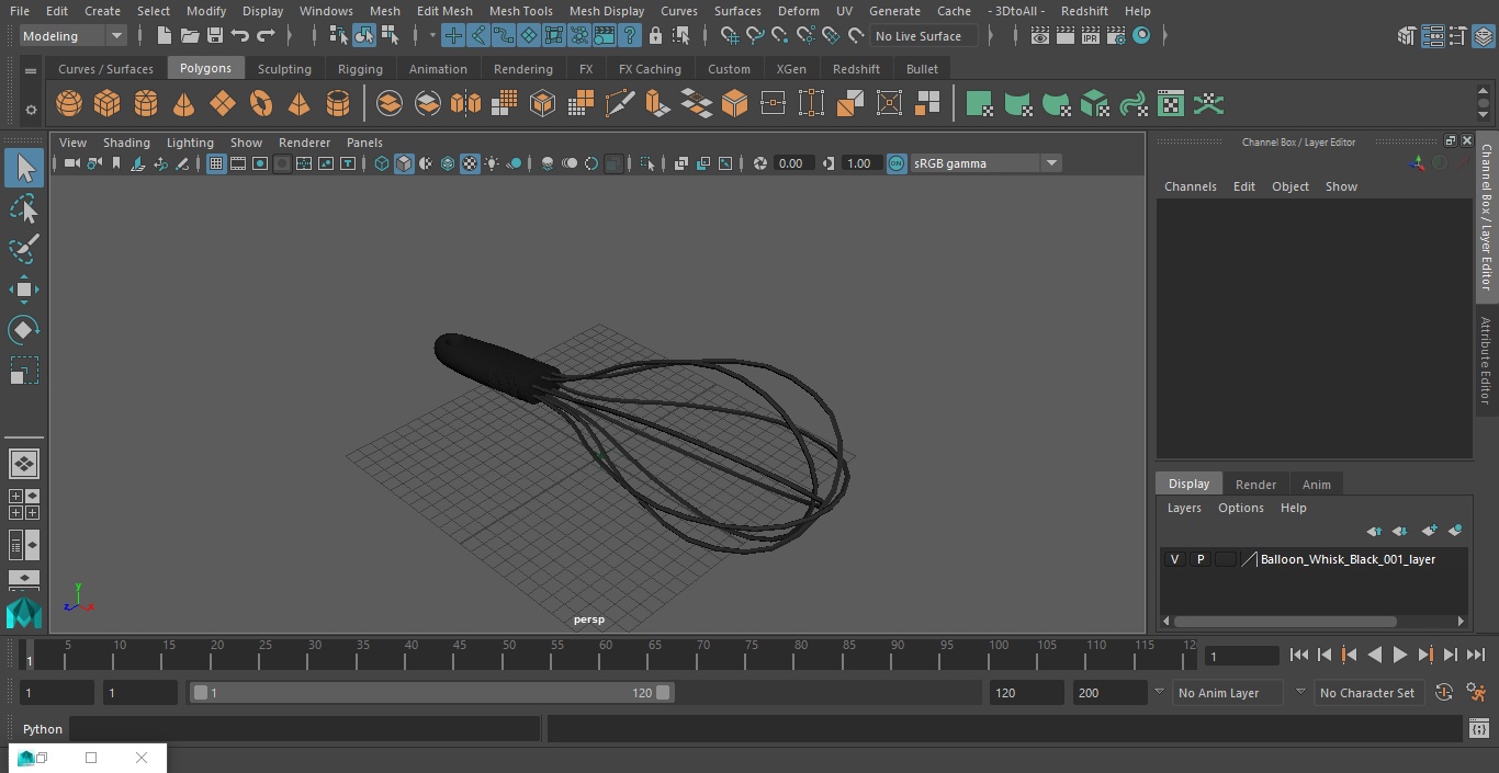 Balloon Whisk Black 3D model