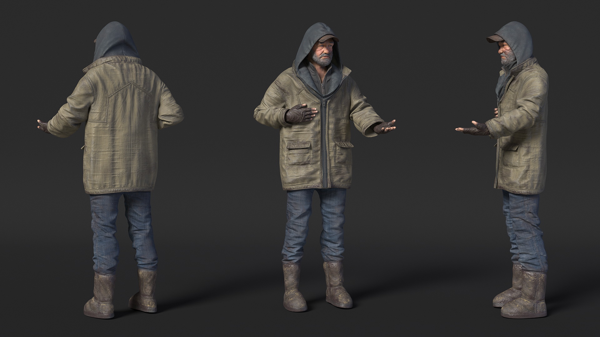 3D model Homeless Old Man Begs for Alms