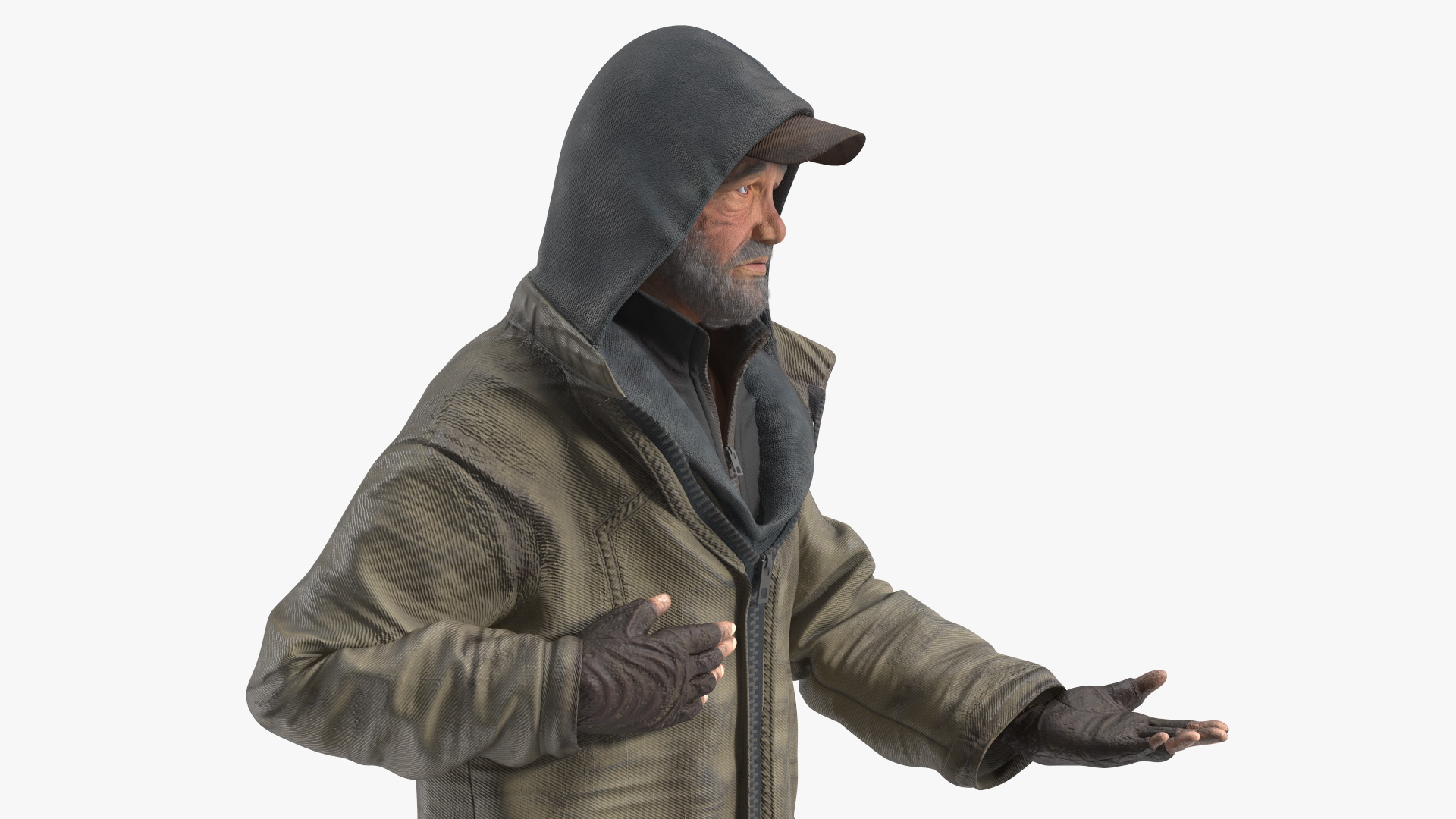 3D model Homeless Old Man Begs for Alms