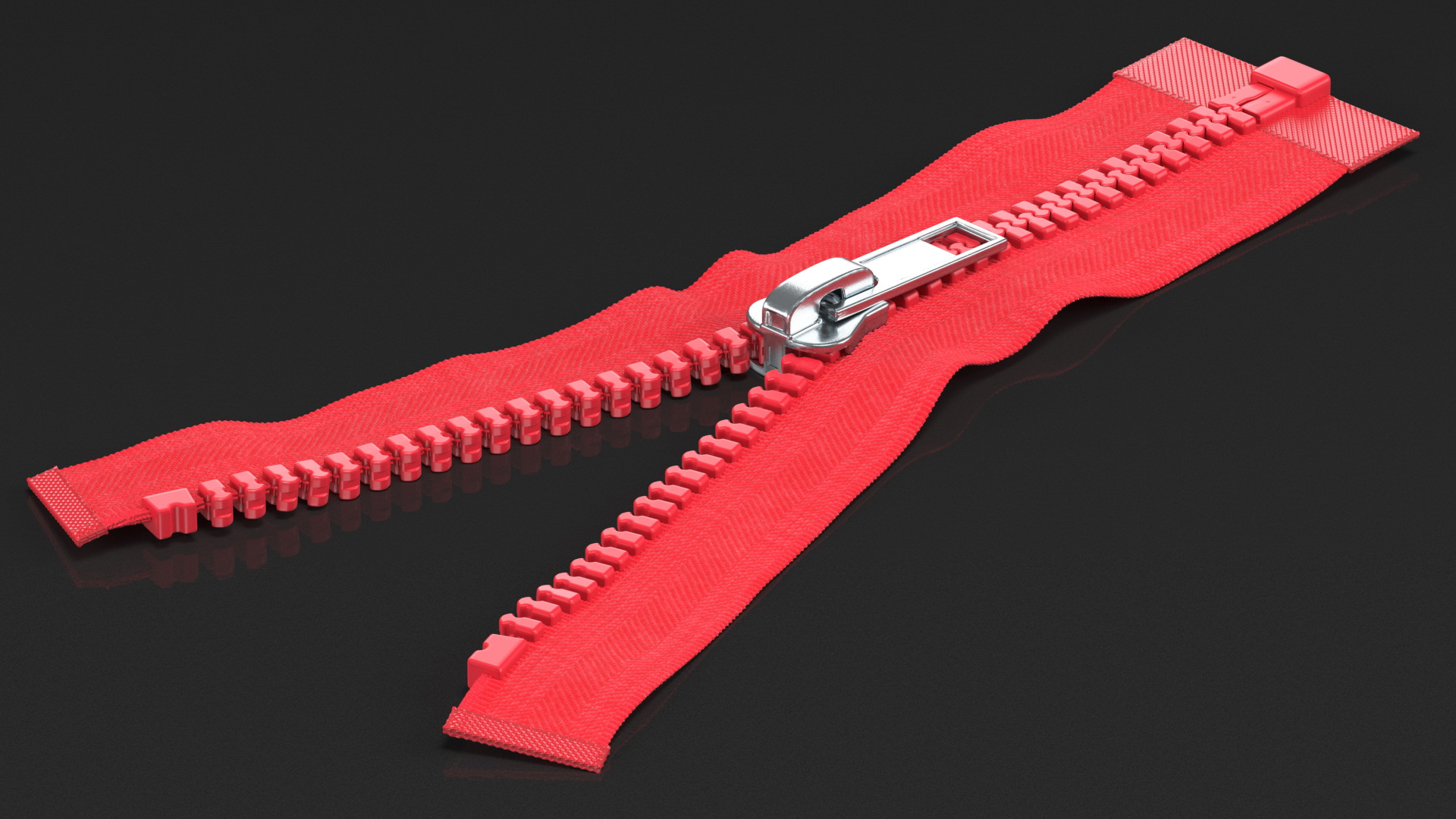 3D model One Sided Plastic Zipper Opened Red