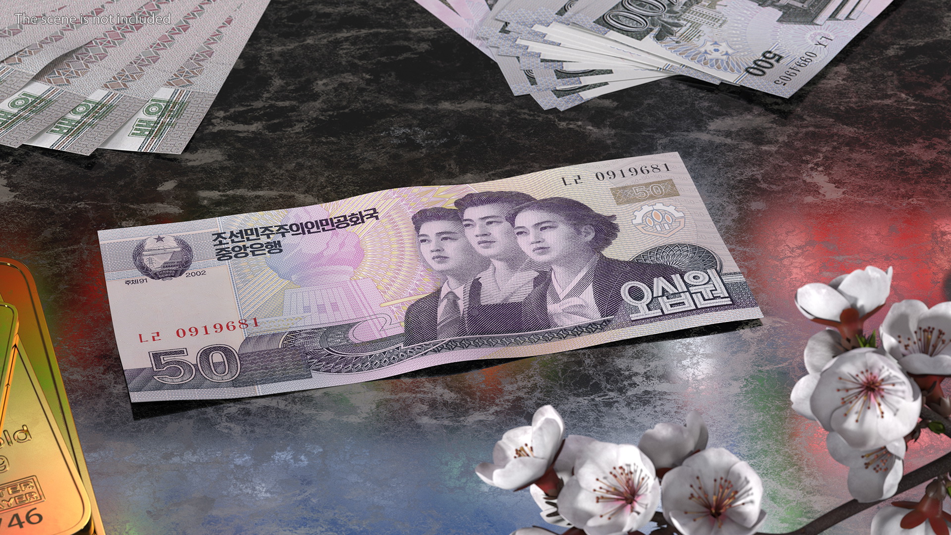 North Korea 50 Won Banknote 3D