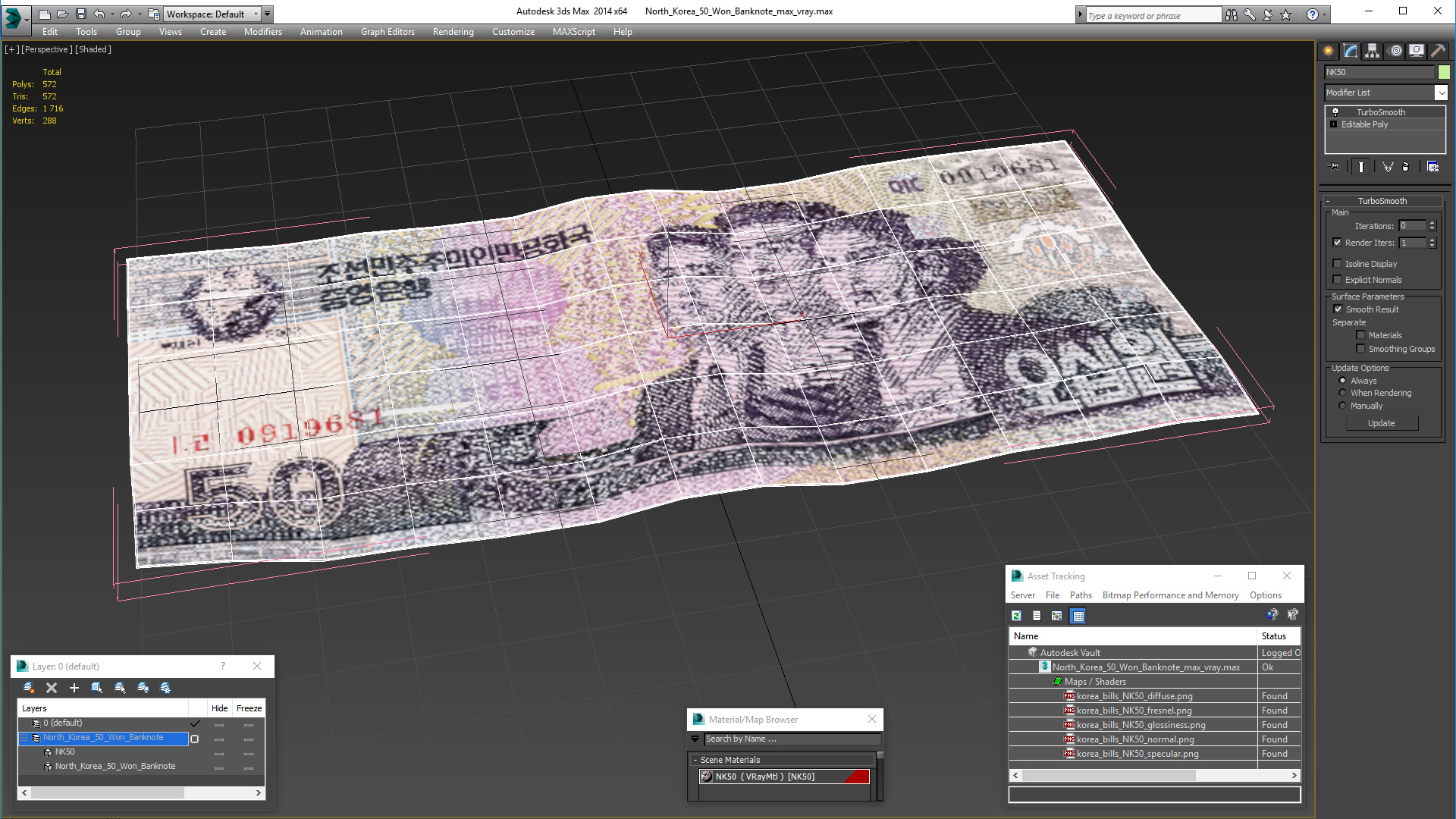 North Korea 50 Won Banknote 3D