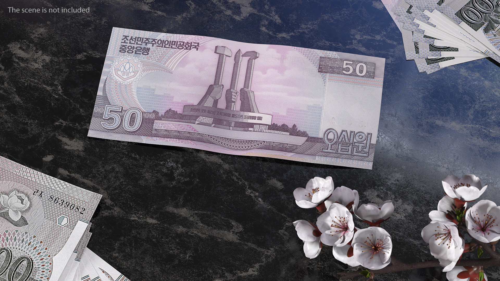 North Korea 50 Won Banknote 3D