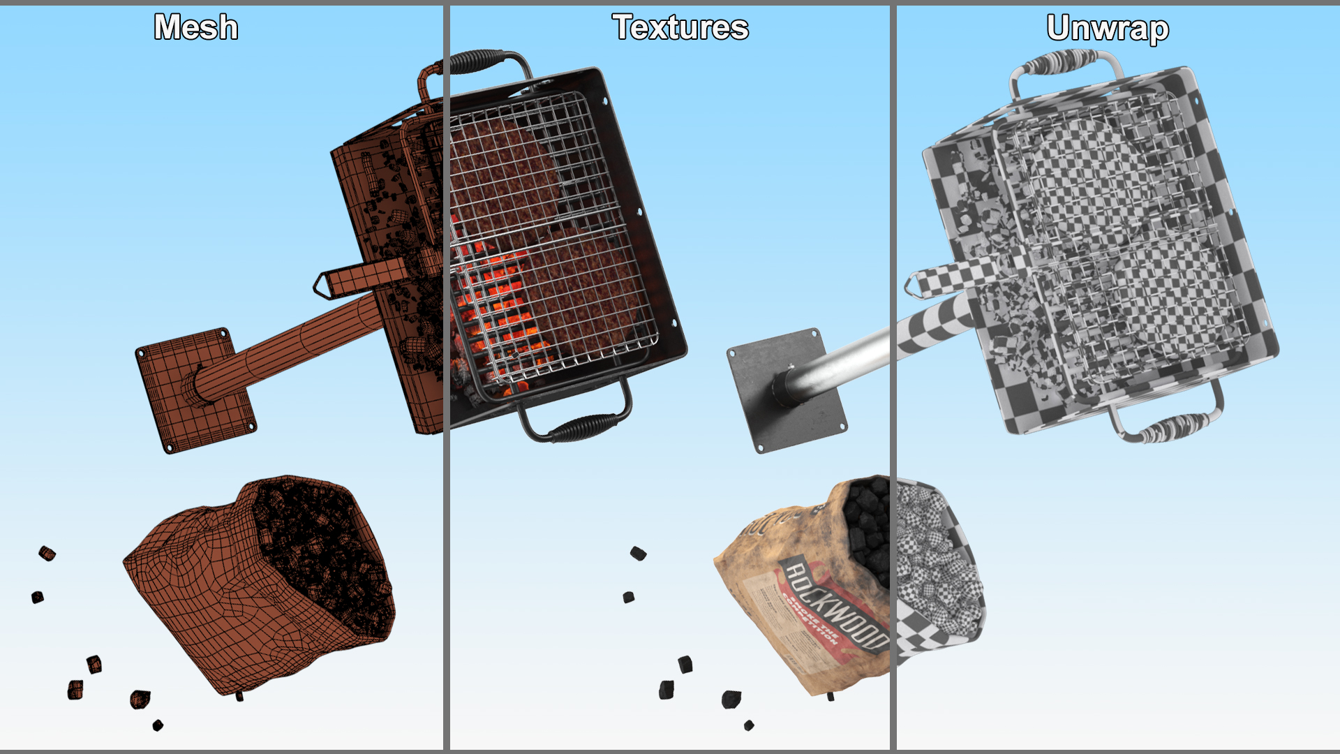 3D Charcoal Grill with Charcoal Bag Rockwood Filled model