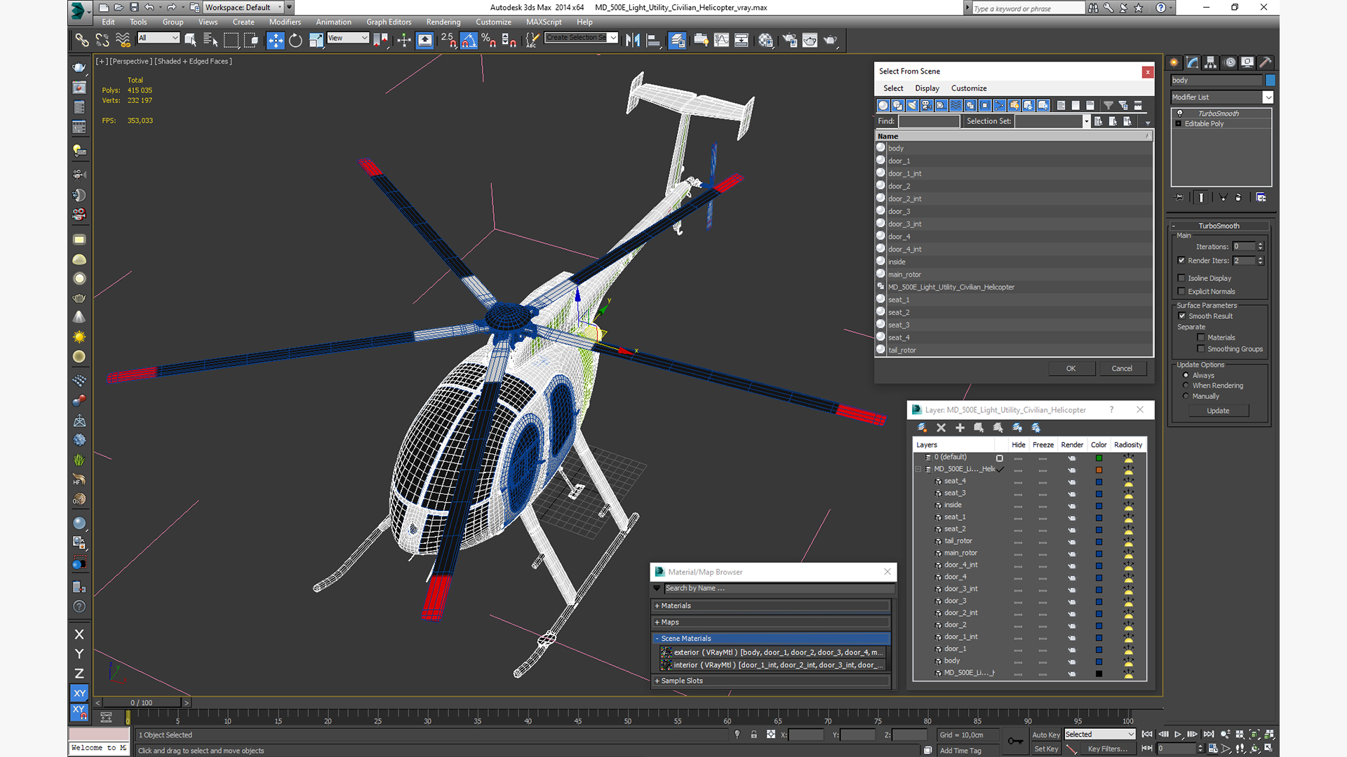 3D MD 500E Light Utility Civilian Helicopter