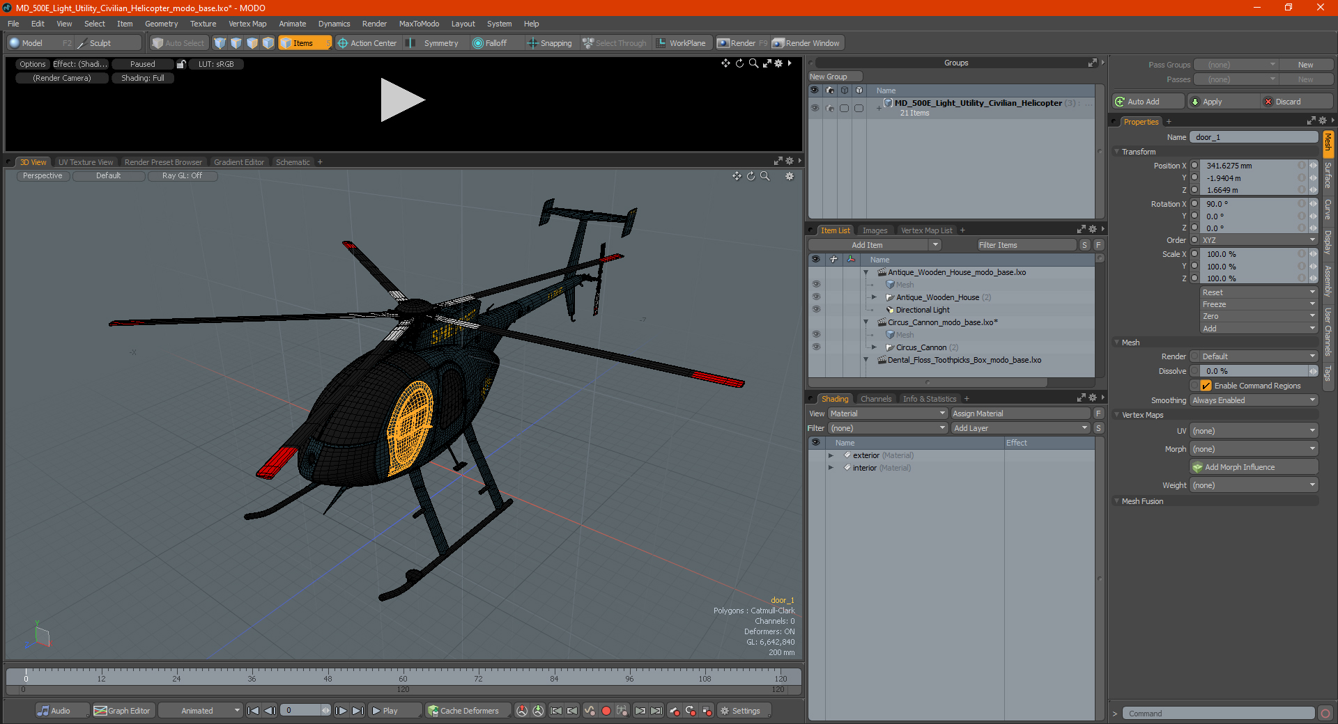 3D MD 500E Light Utility Civilian Helicopter