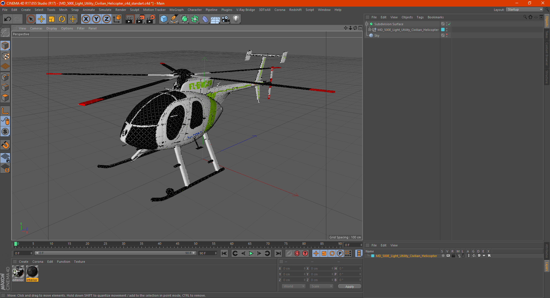 3D MD 500E Light Utility Civilian Helicopter