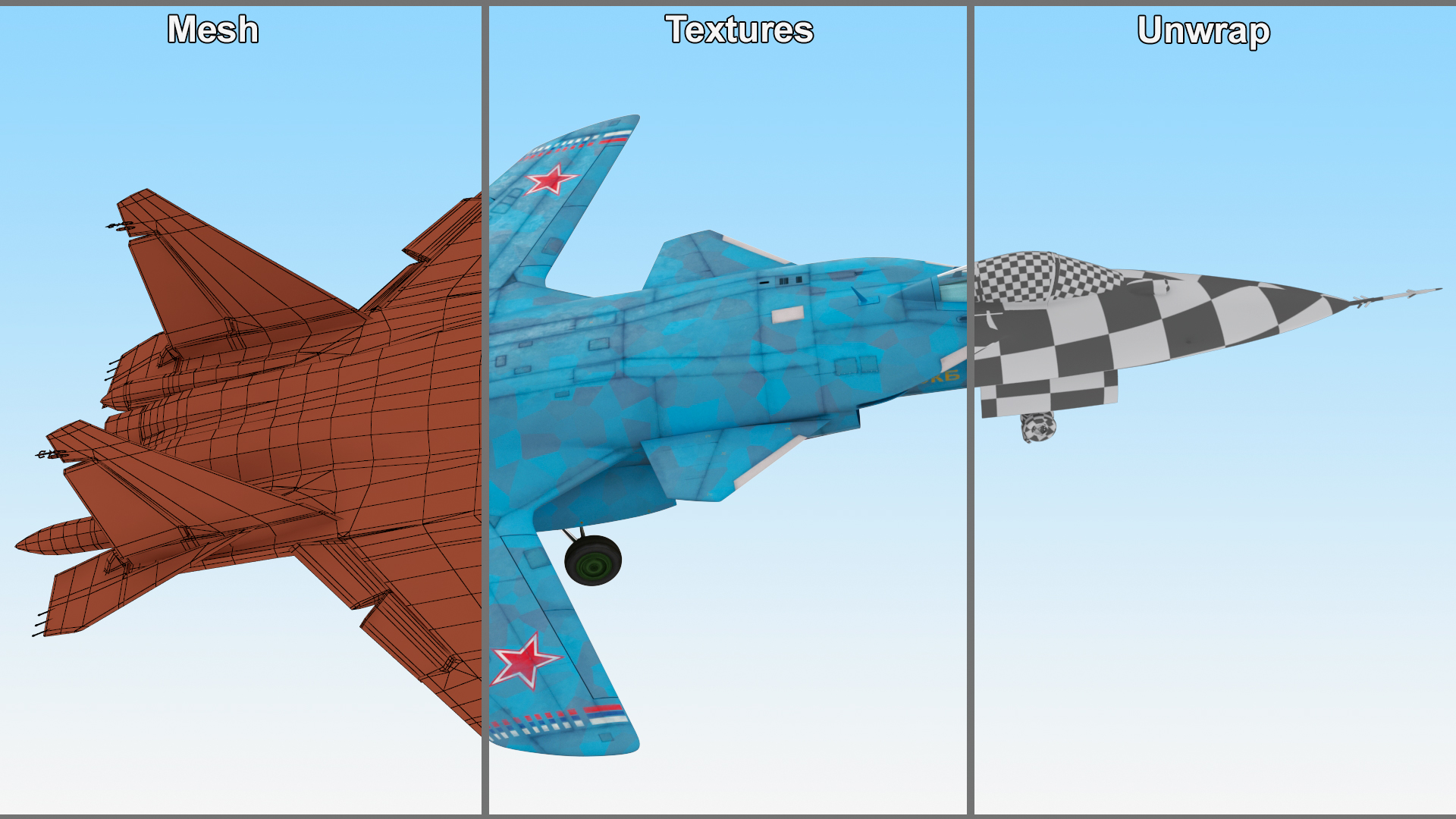 Sukhoi Su 47 Berkut Russian Supersonic Jet Fighter Rigged 3D