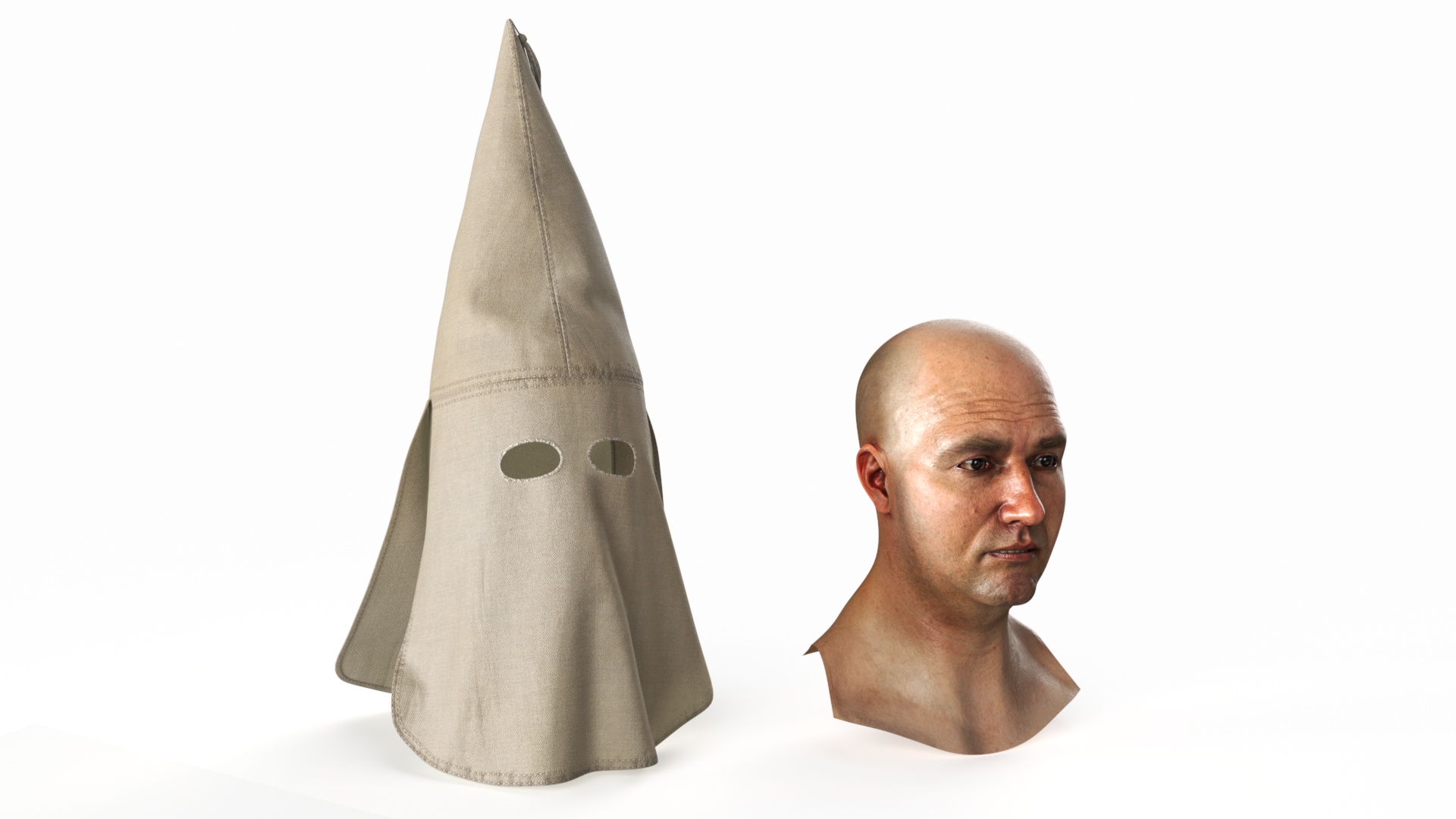 Old Ku Klux Klan Mask on Male Head 3D model