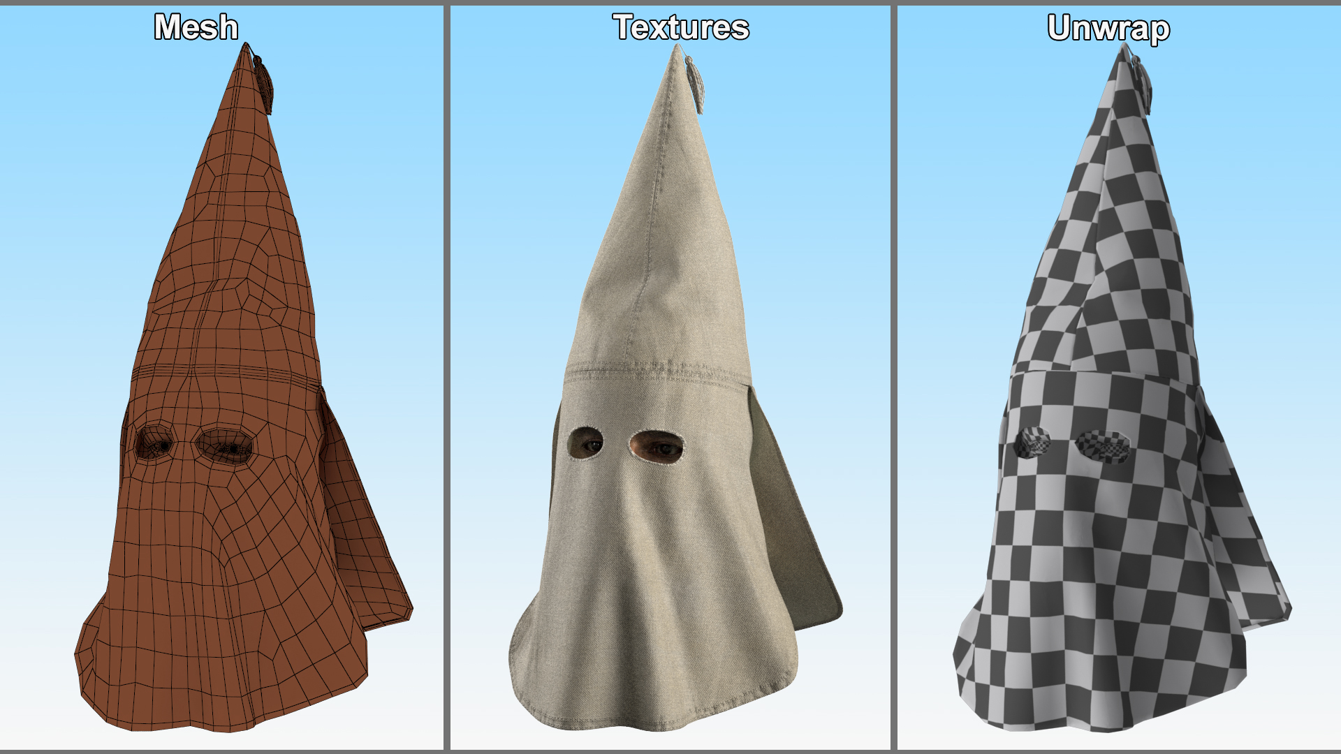 Old Ku Klux Klan Mask on Male Head 3D model