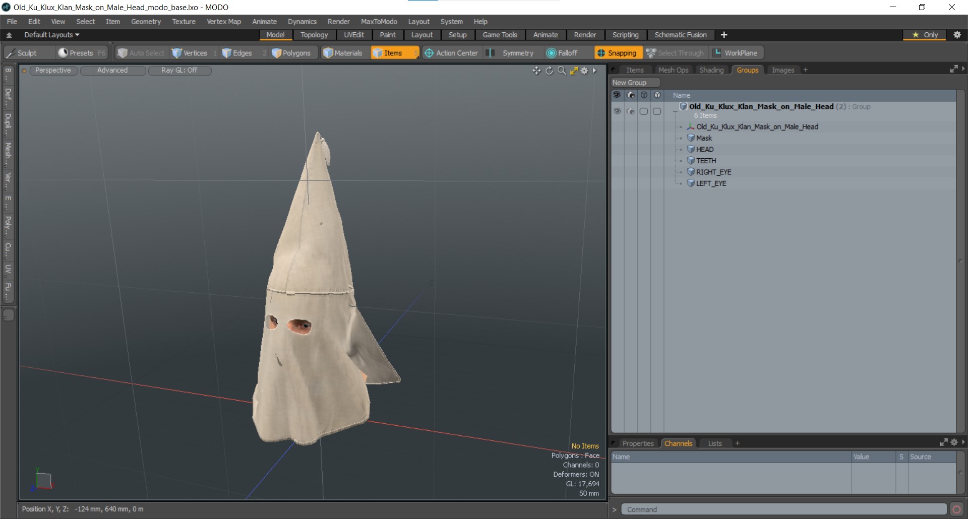 Old Ku Klux Klan Mask on Male Head 3D model