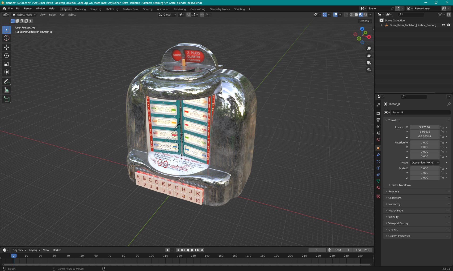 3D model Diner Retro Tabletop Jukebox Seeburg On State