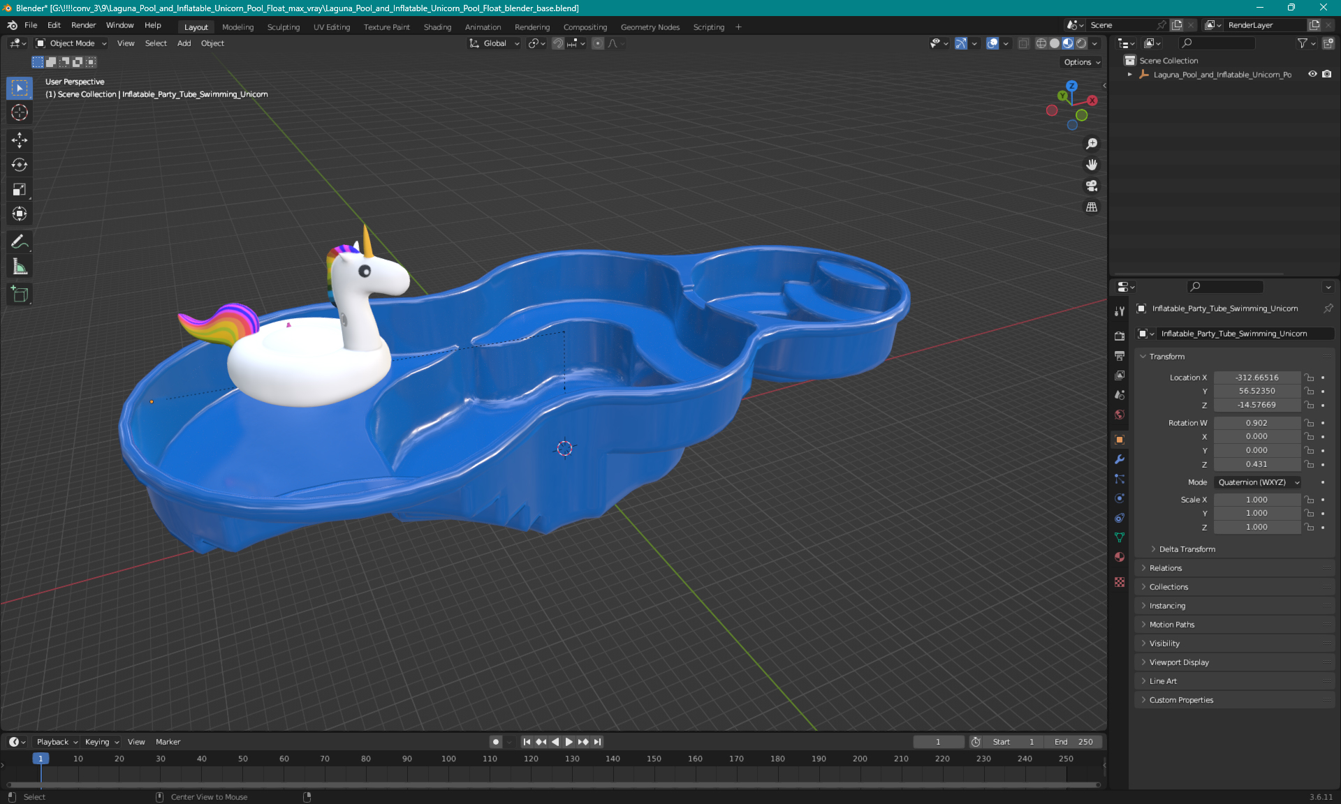 3D model Laguna Pool and Inflatable Unicorn Pool Float