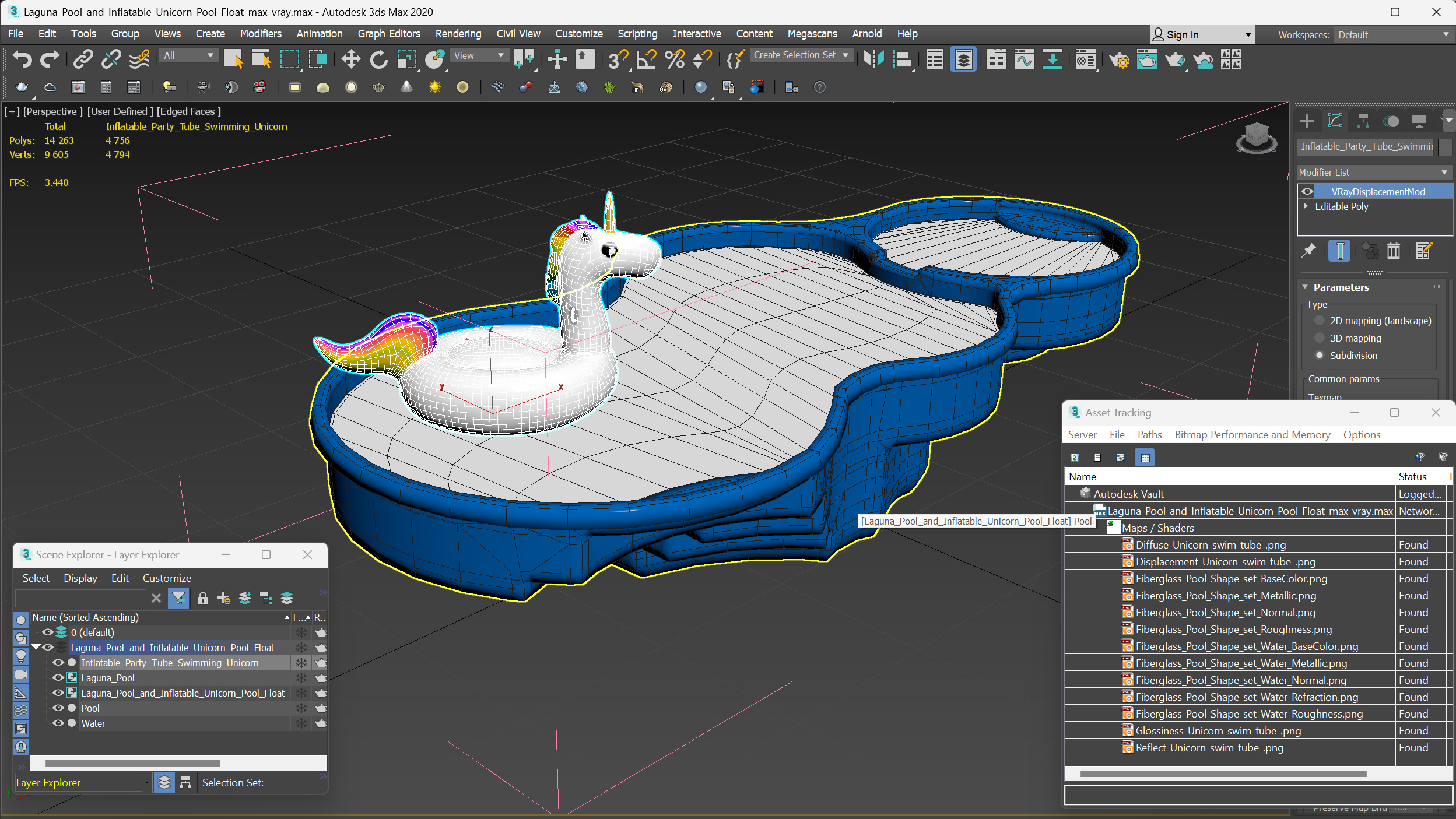 3D model Laguna Pool and Inflatable Unicorn Pool Float