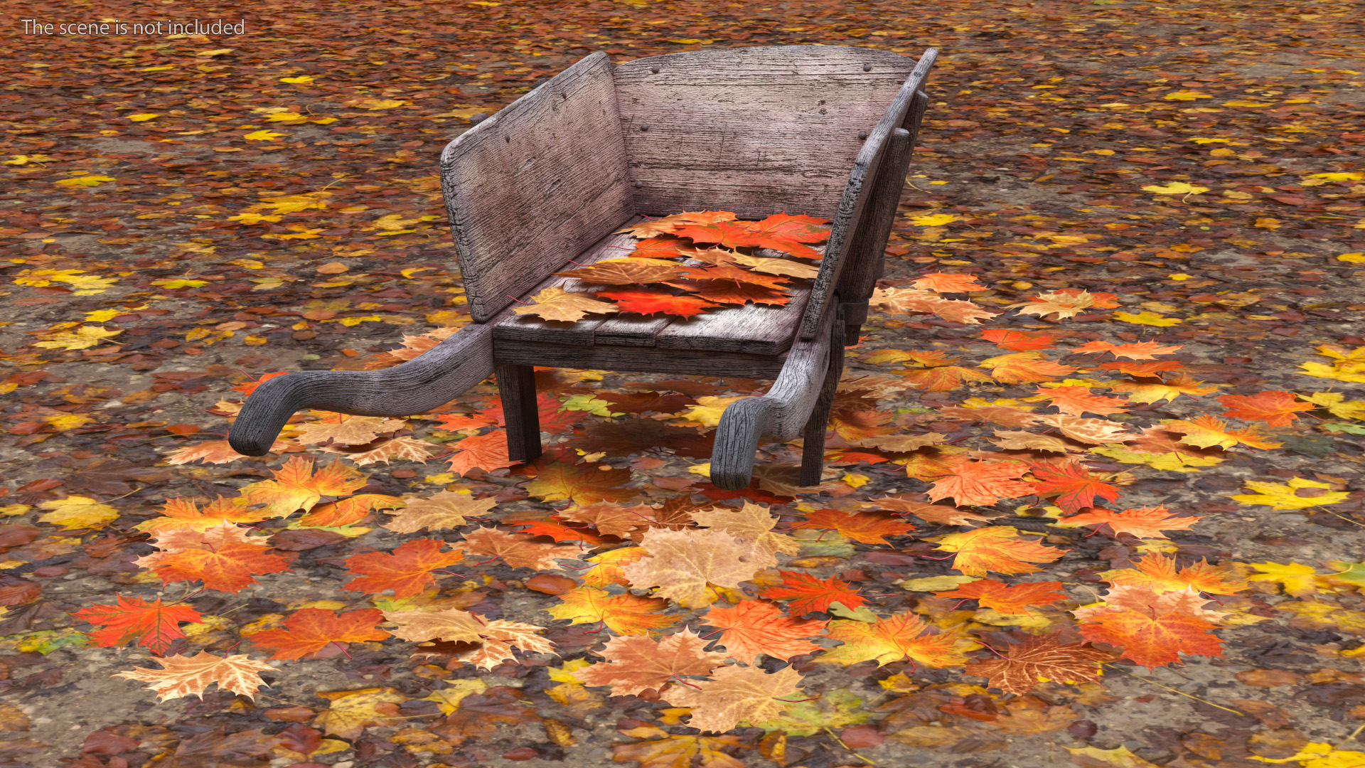 3D Old Wheelbarrow and Leaves