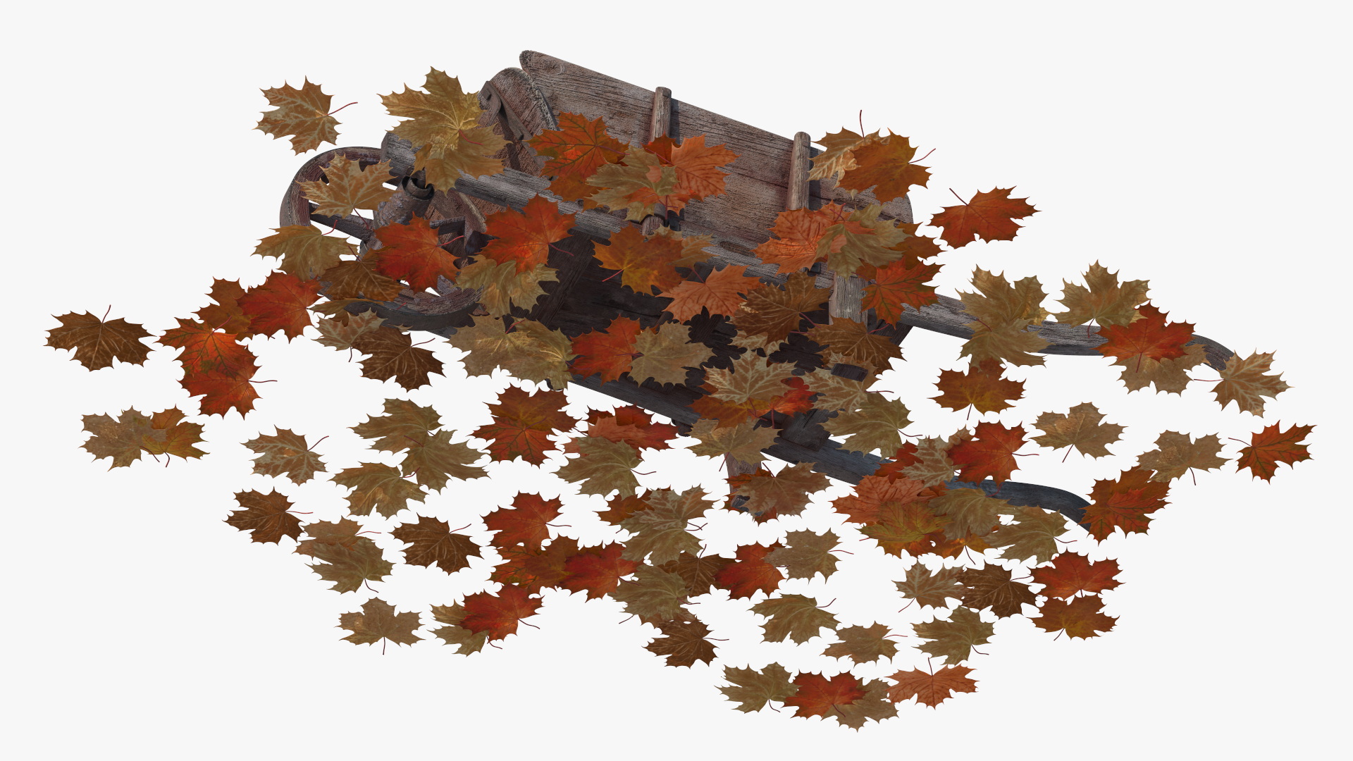 3D Old Wheelbarrow and Leaves