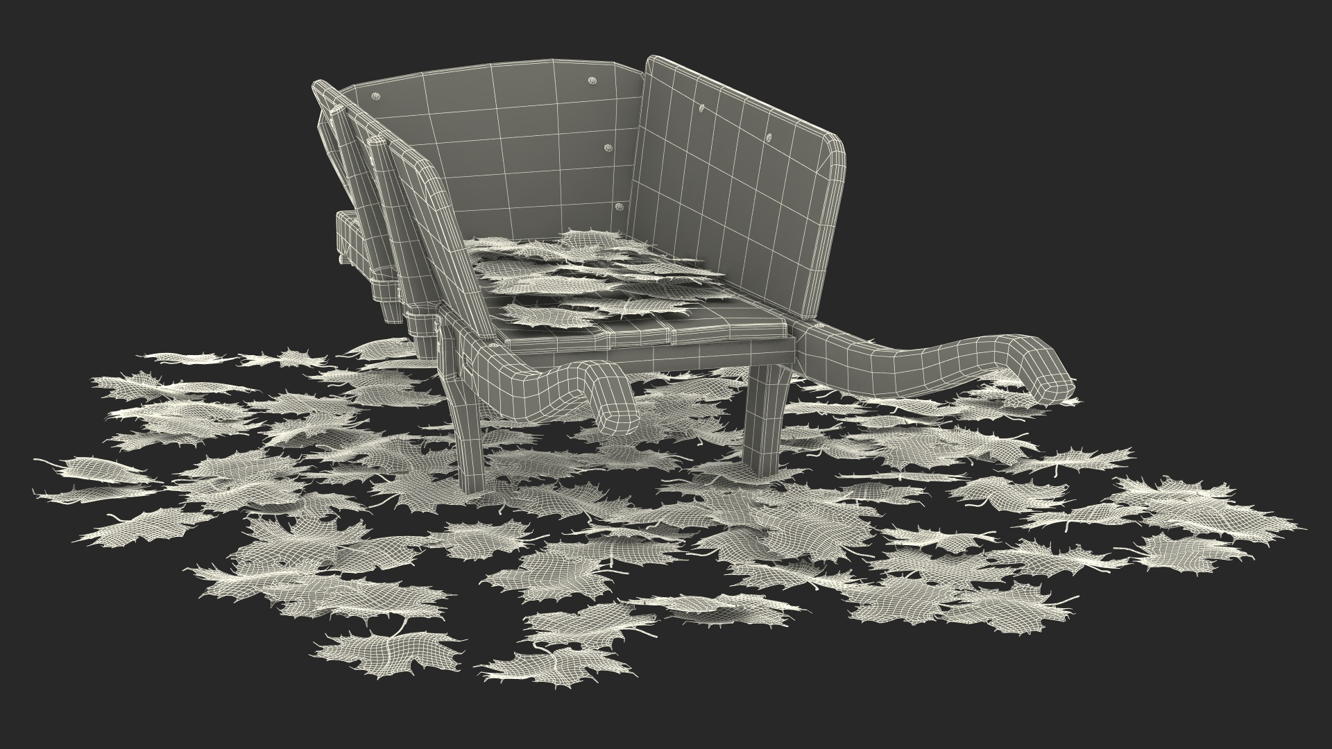 3D Old Wheelbarrow and Leaves