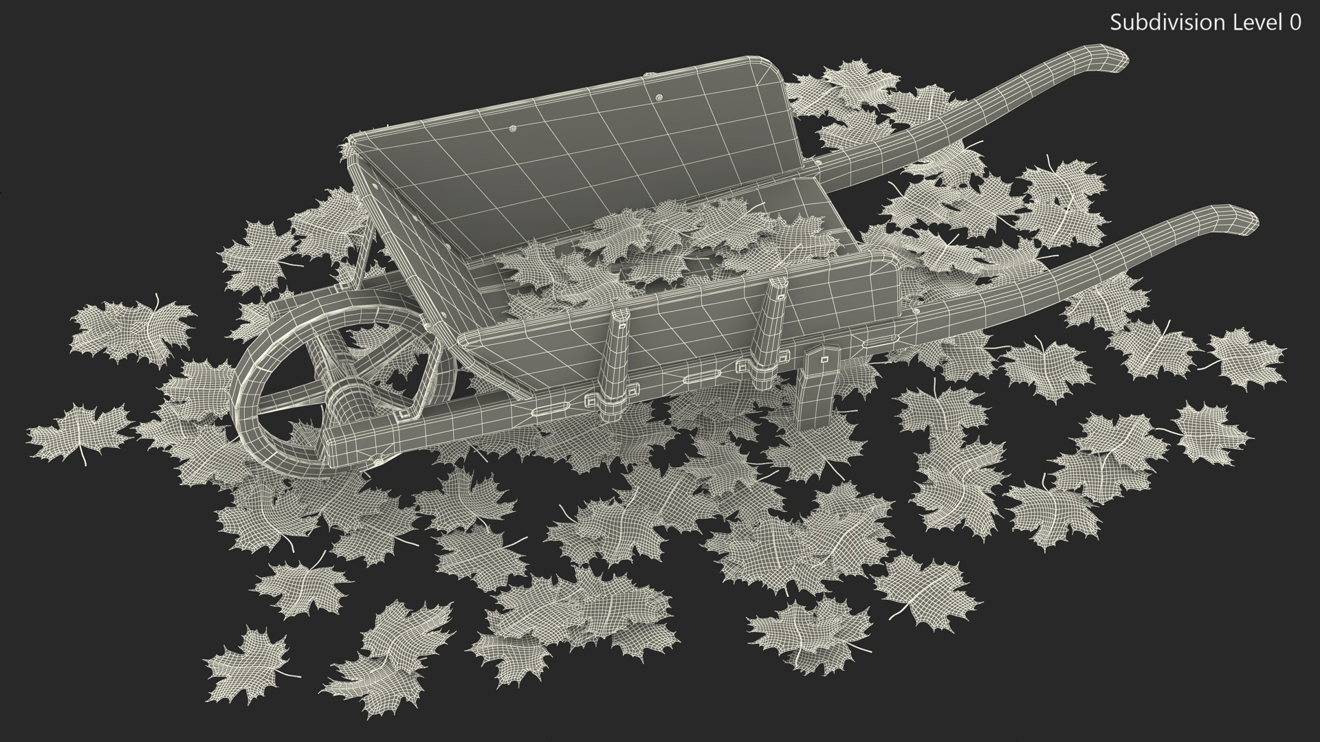 3D Old Wheelbarrow and Leaves