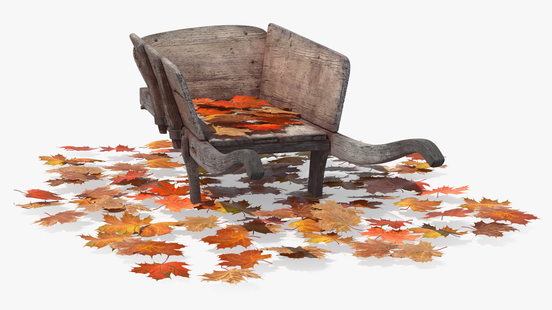 3D Old Wheelbarrow and Leaves