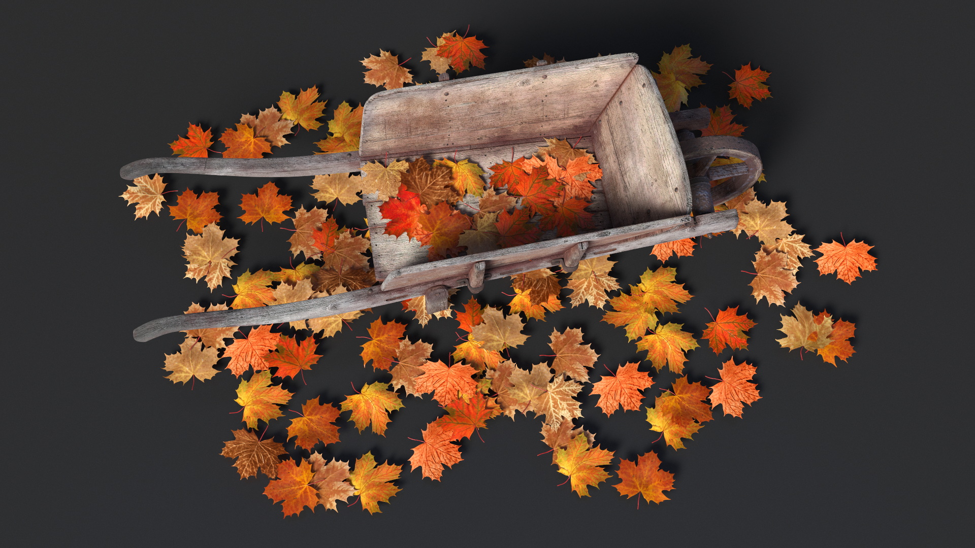 3D Old Wheelbarrow and Leaves