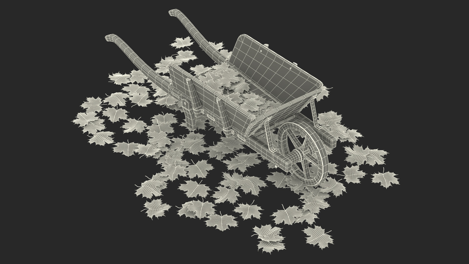 3D Old Wheelbarrow and Leaves