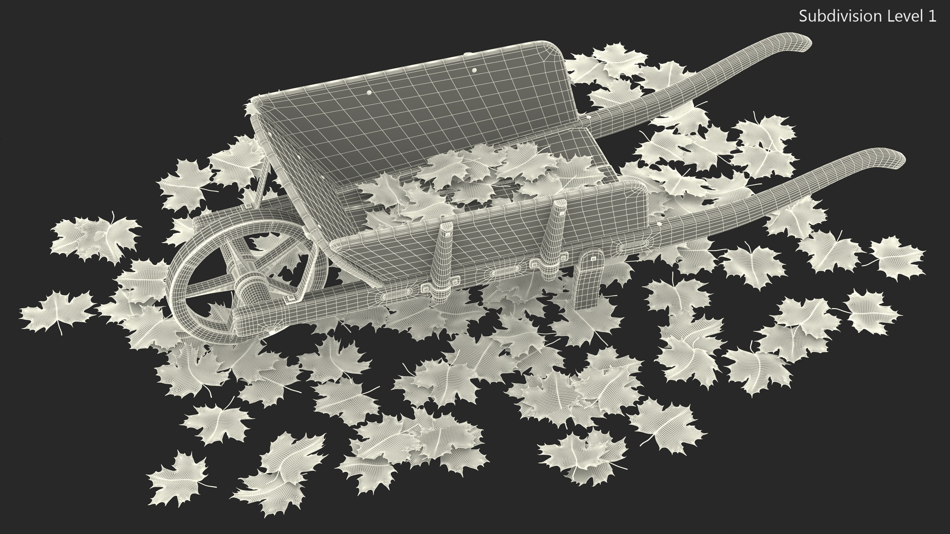 3D Old Wheelbarrow and Leaves