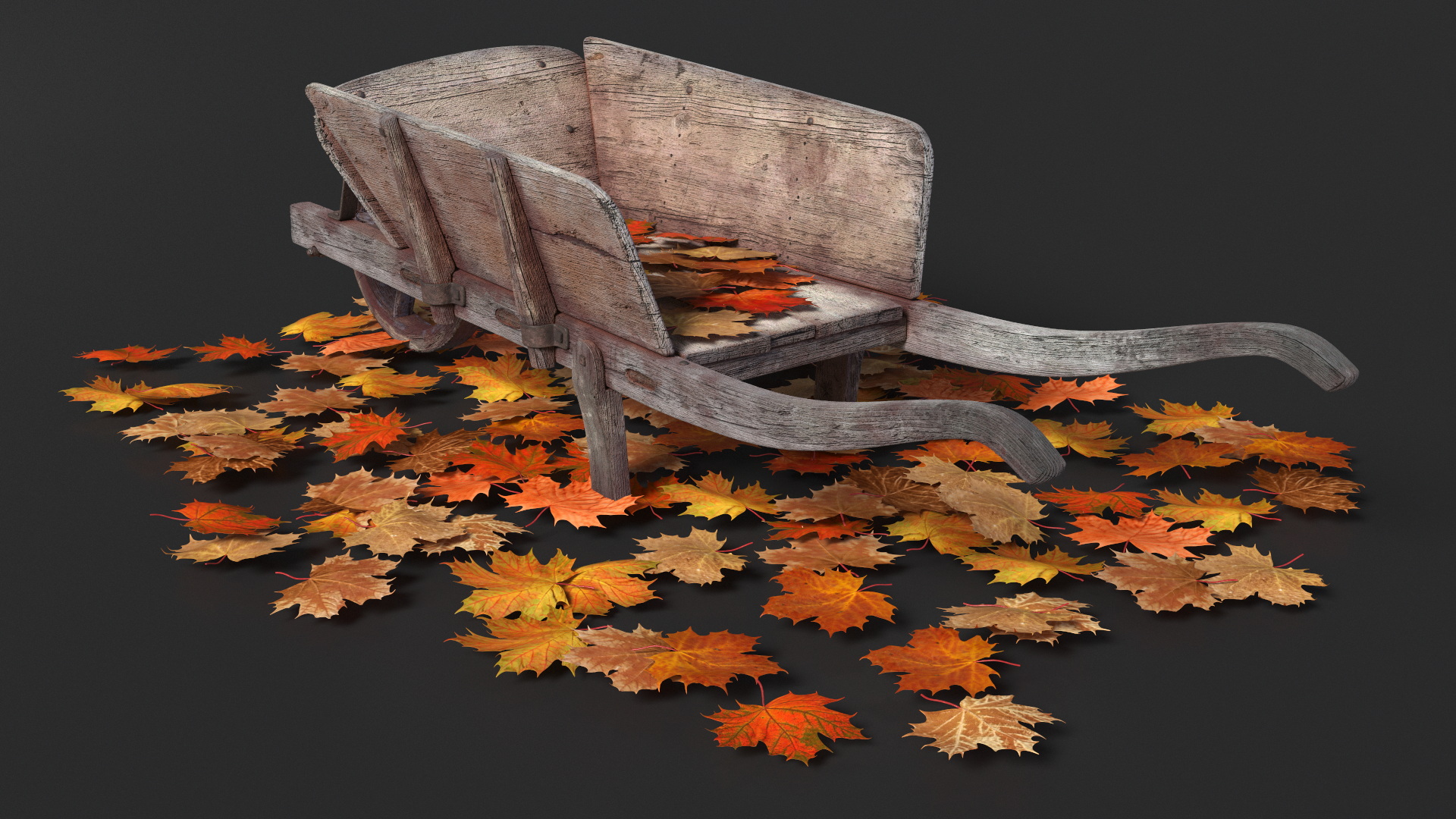 3D Old Wheelbarrow and Leaves