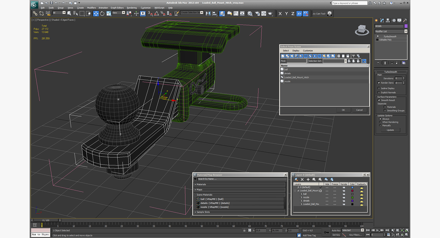 3D Loaded Ball Mount Hitch model