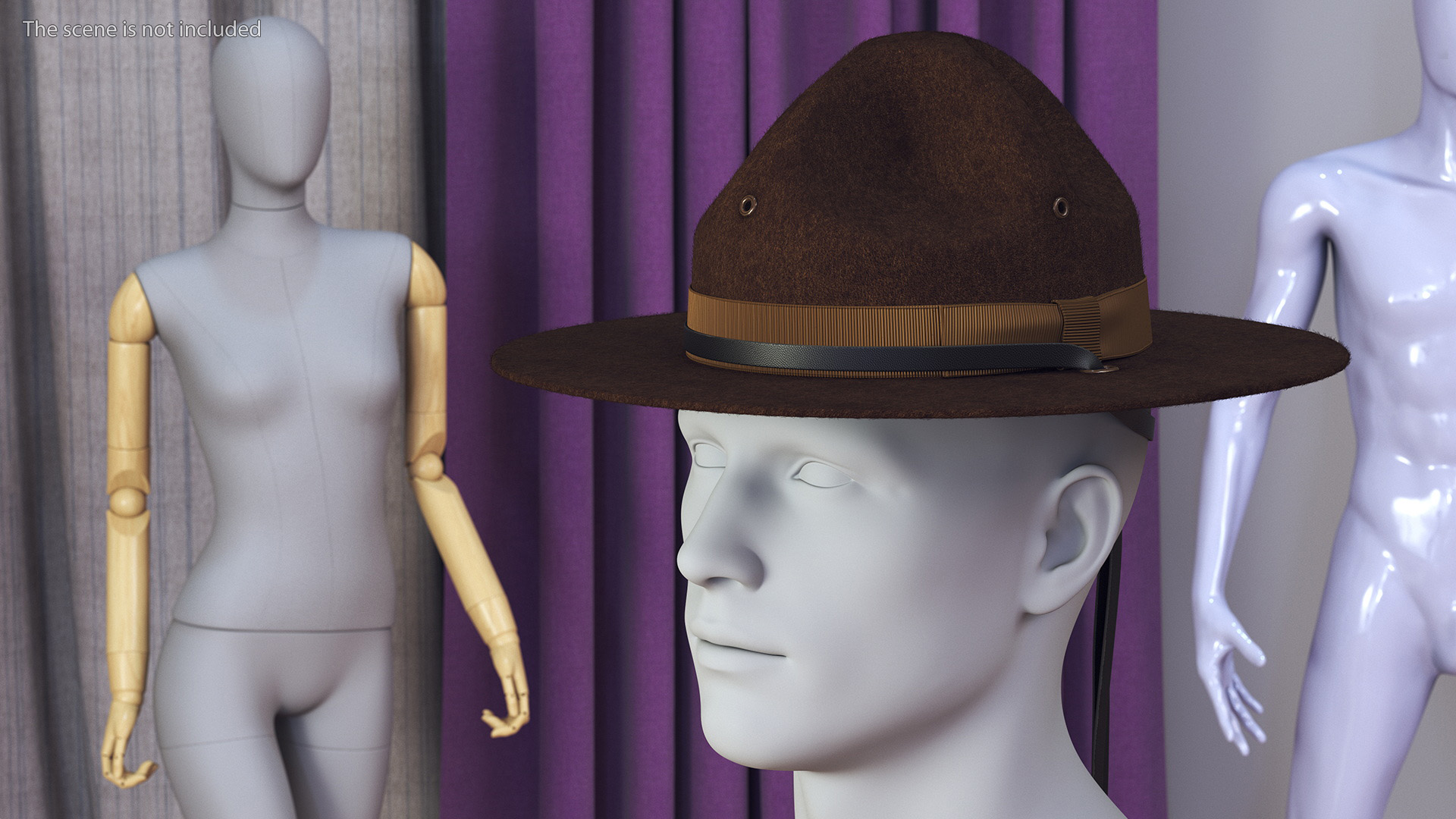 TingTingo Military Campaign Hat Brown on Mannequin Fur 3D model