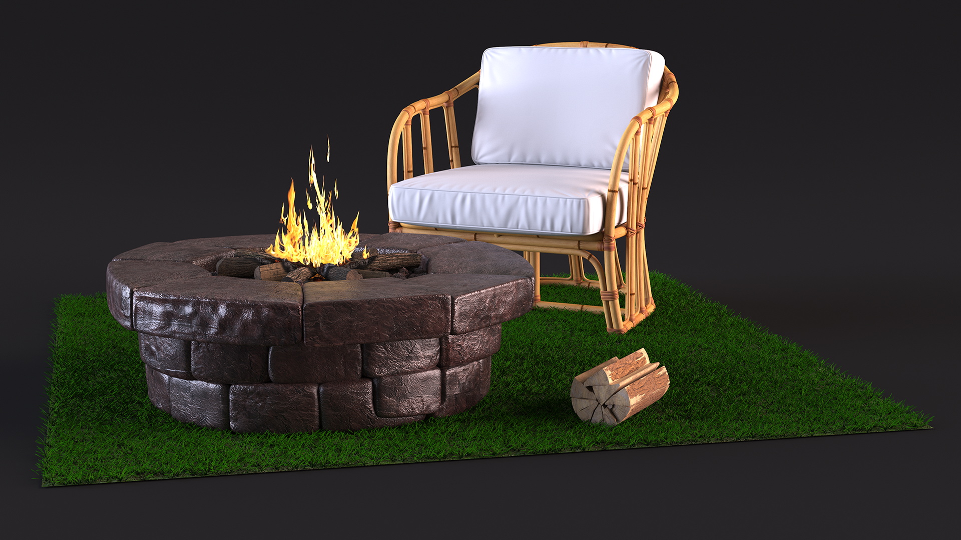 Outdoor Garden Fire Pit with Armchair 3D