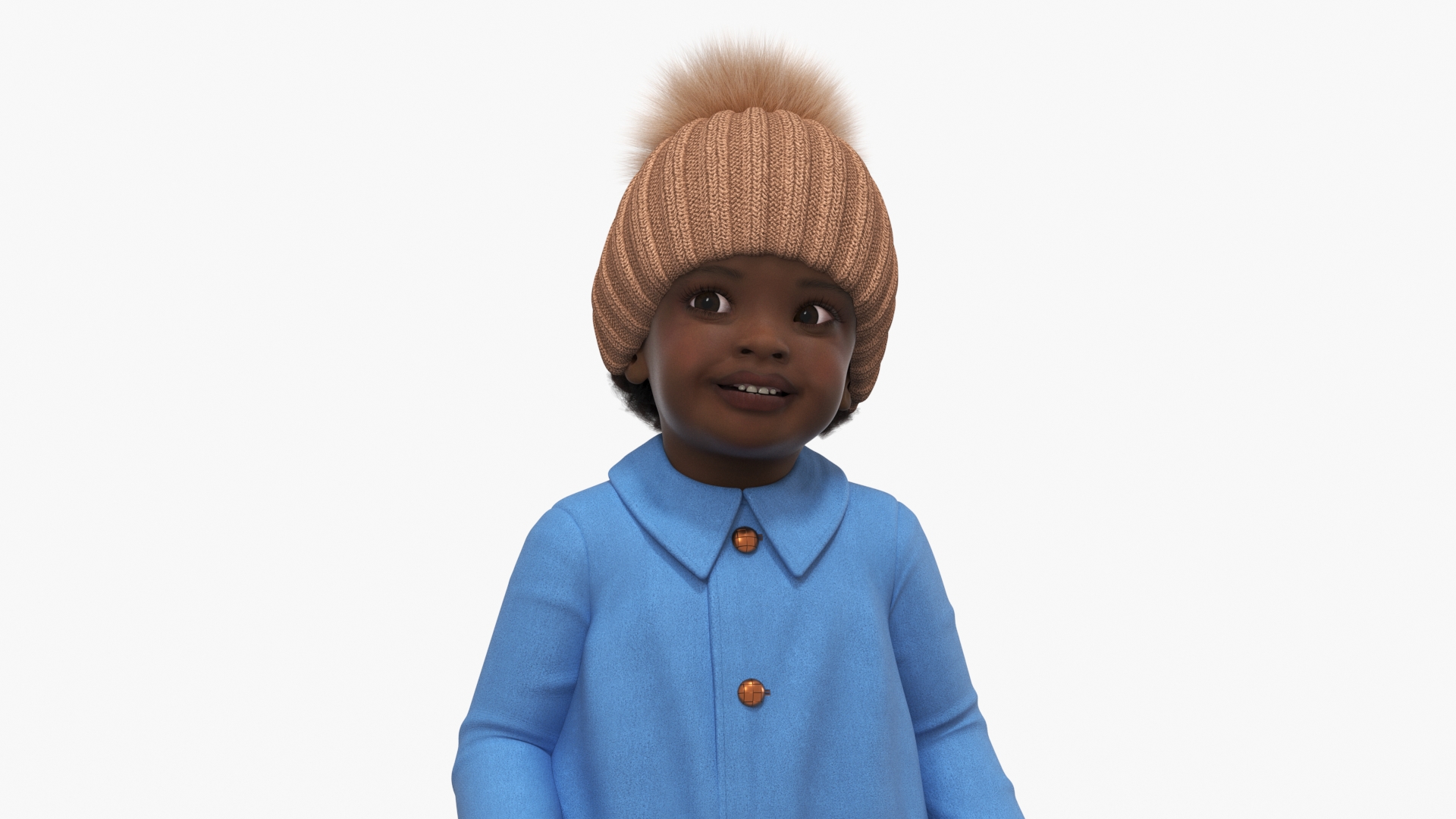 3D model Black Toddler Girl Light Skin Autumn Style Standing Fur