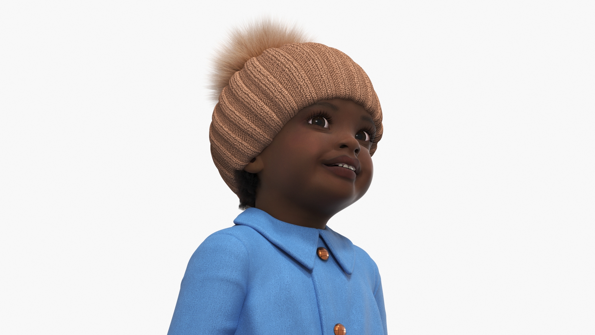 3D model Black Toddler Girl Light Skin Autumn Style Standing Fur