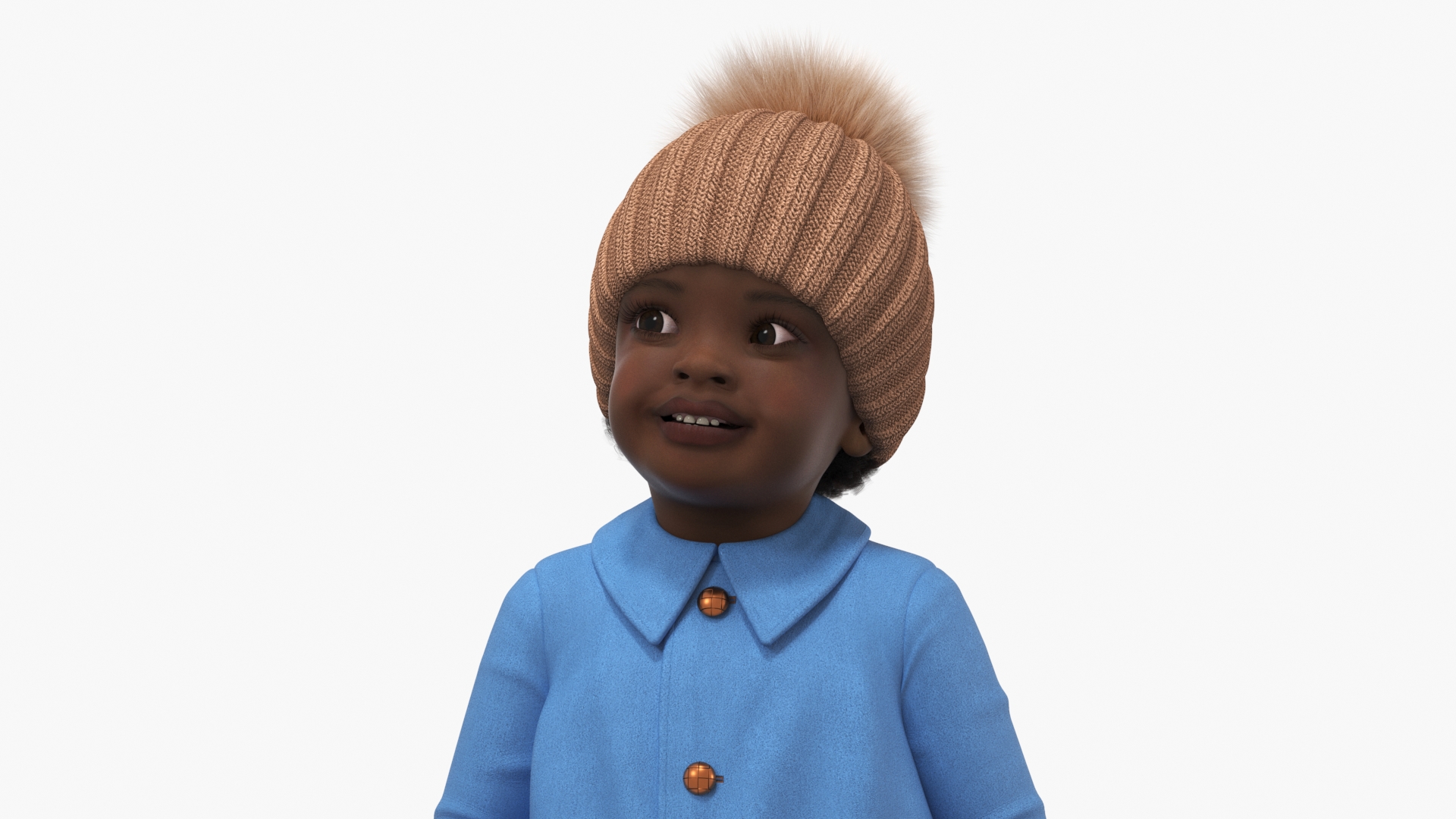 3D model Black Toddler Girl Light Skin Autumn Style Standing Fur