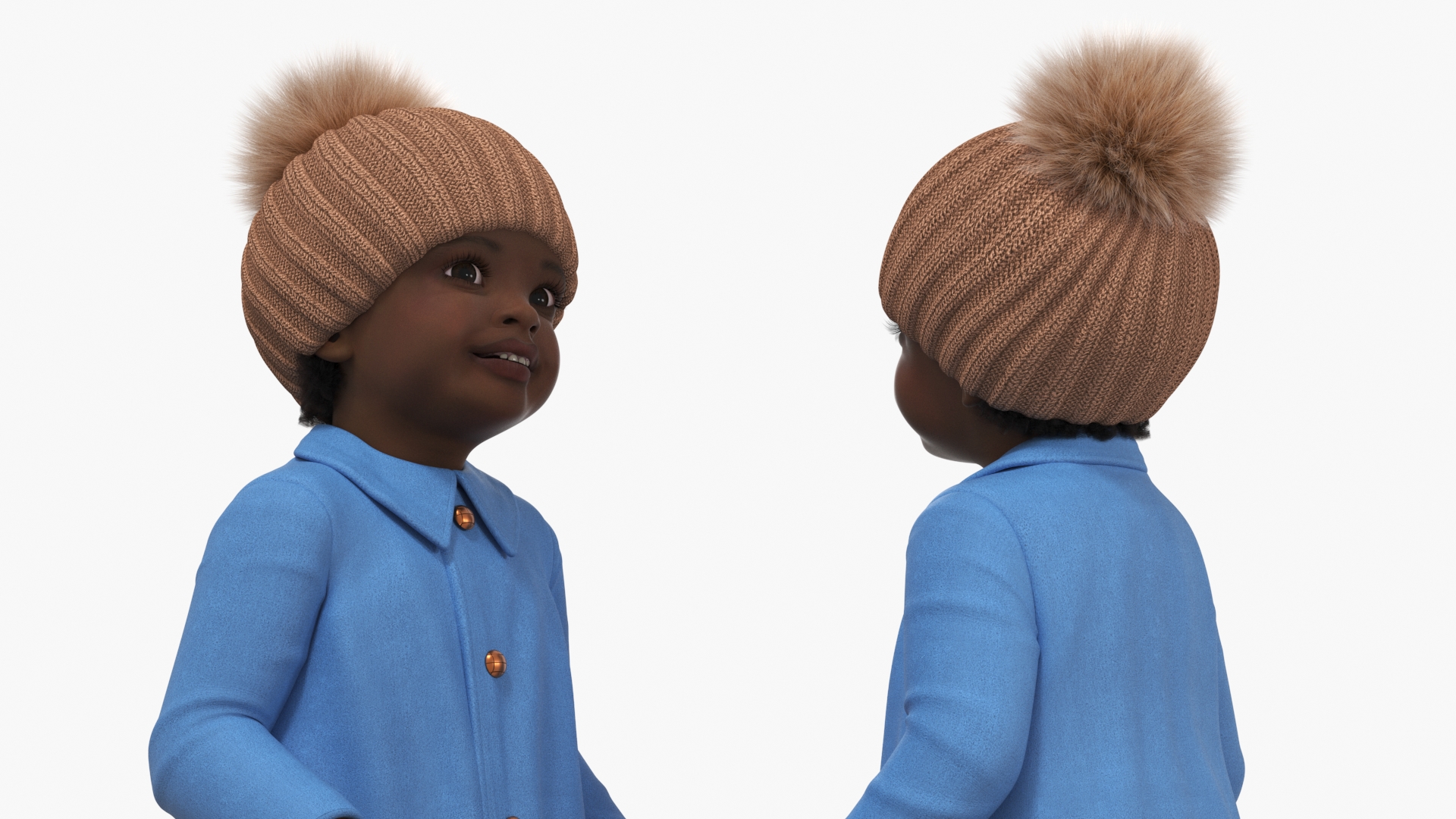 3D model Black Toddler Girl Light Skin Autumn Style Standing Fur