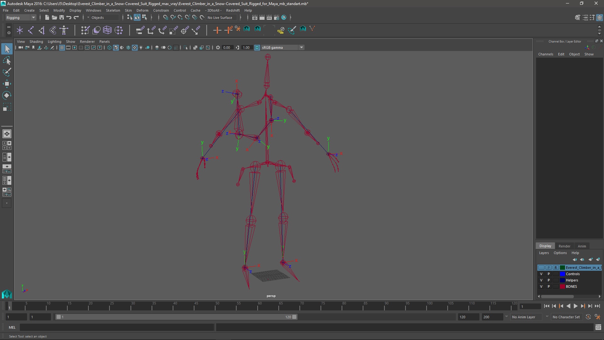 Everest Climber in a Snow-Covered Suit Rigged for Maya 3D model