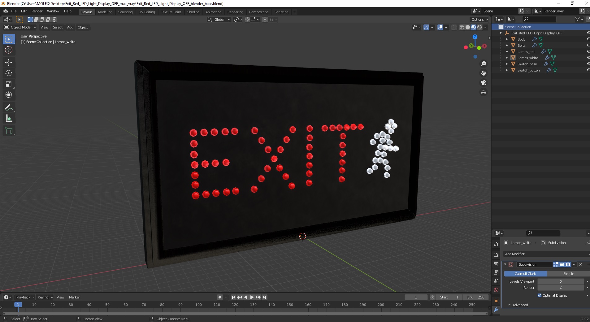 3D model Exit Red LED Light Display OFF