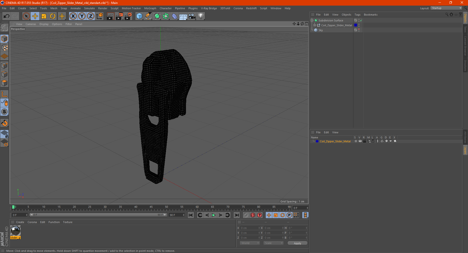 Coil Zipper Slider Metal 3D model