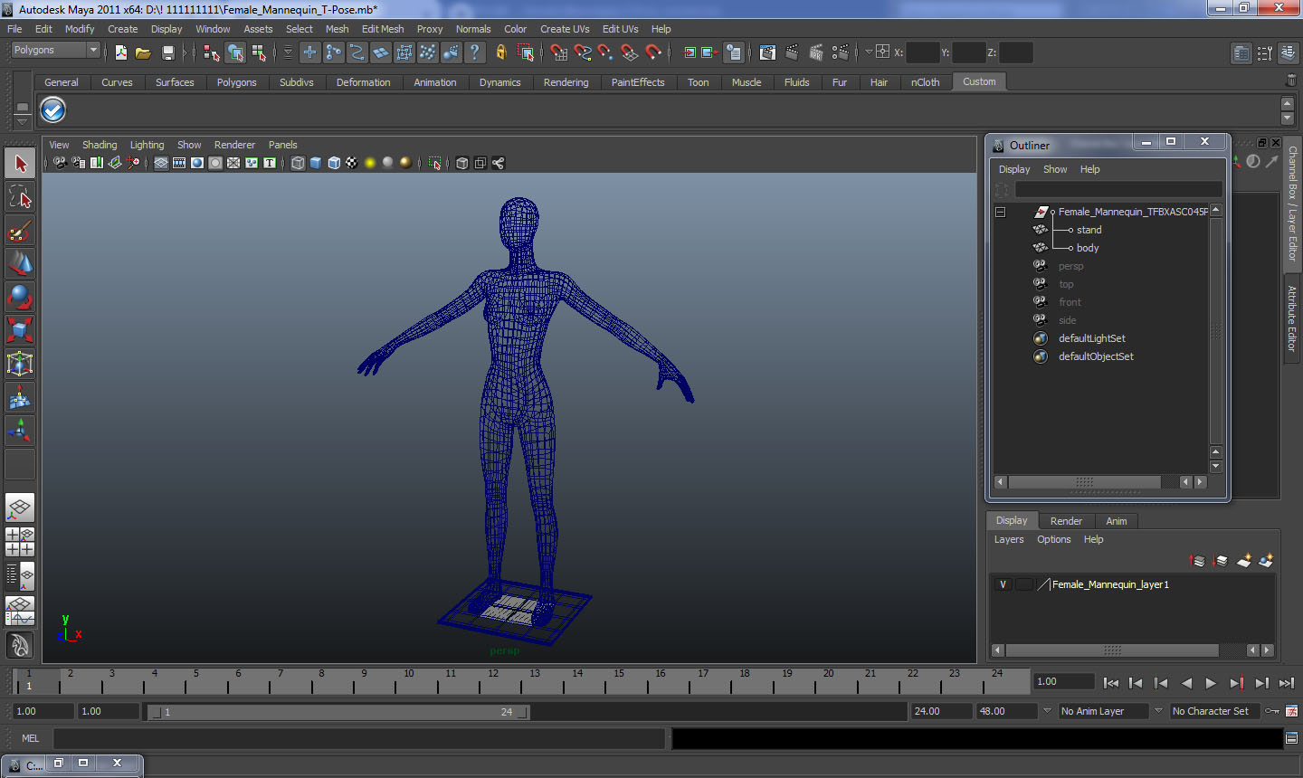 3D Female Mannequin T-Pose model