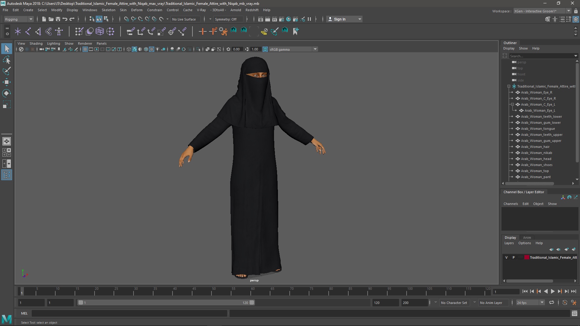 Traditional Islamic Female Attire with Niqab 3D model