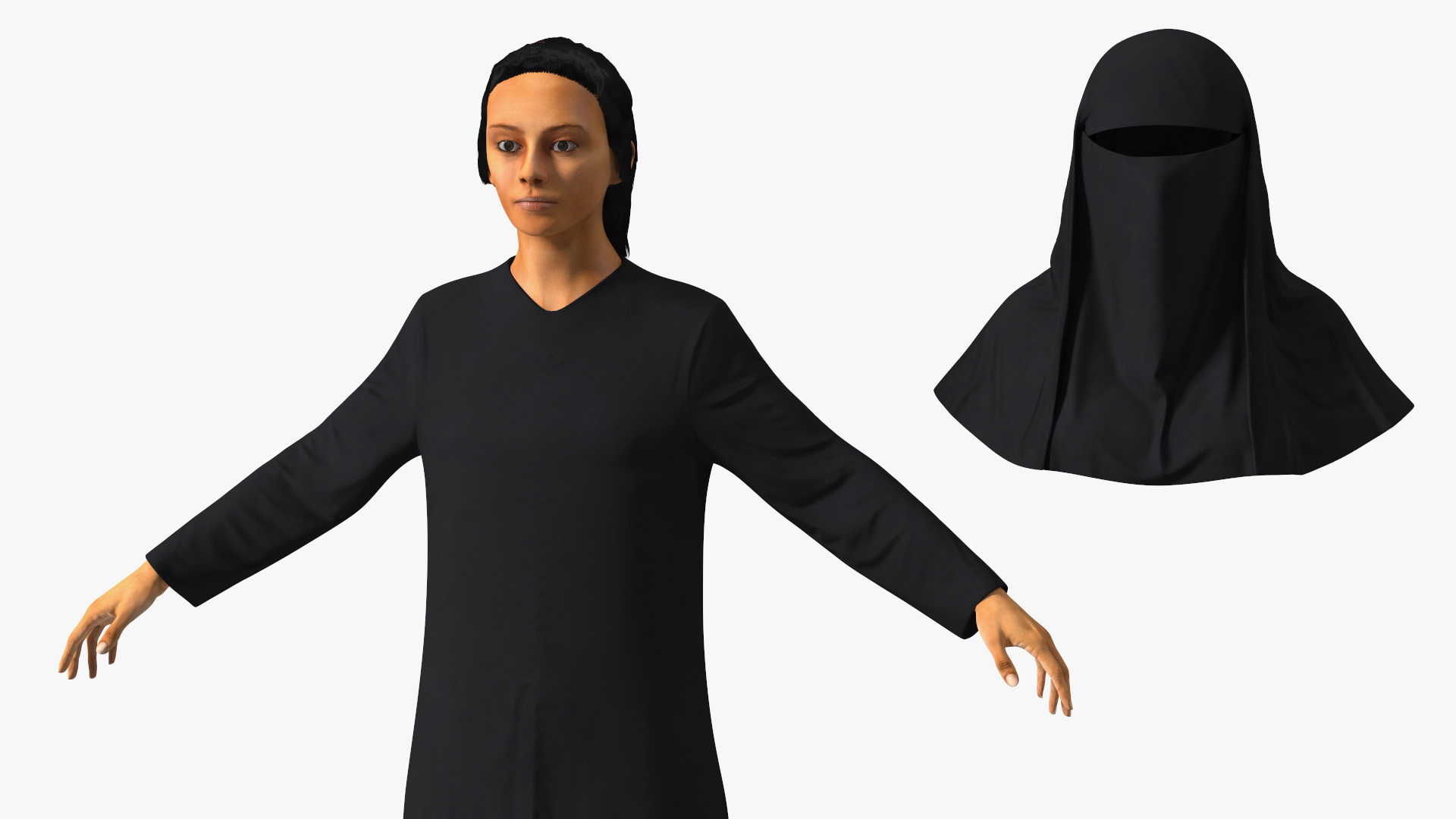 Traditional Islamic Female Attire with Niqab 3D model