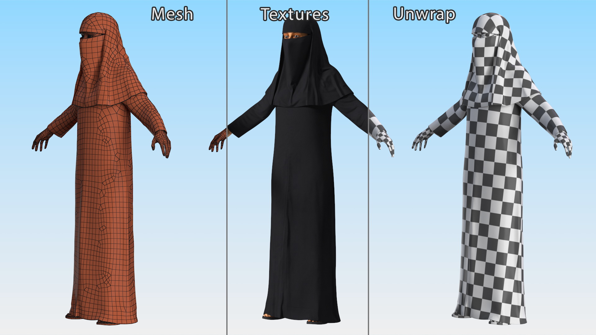 Traditional Islamic Female Attire with Niqab 3D model