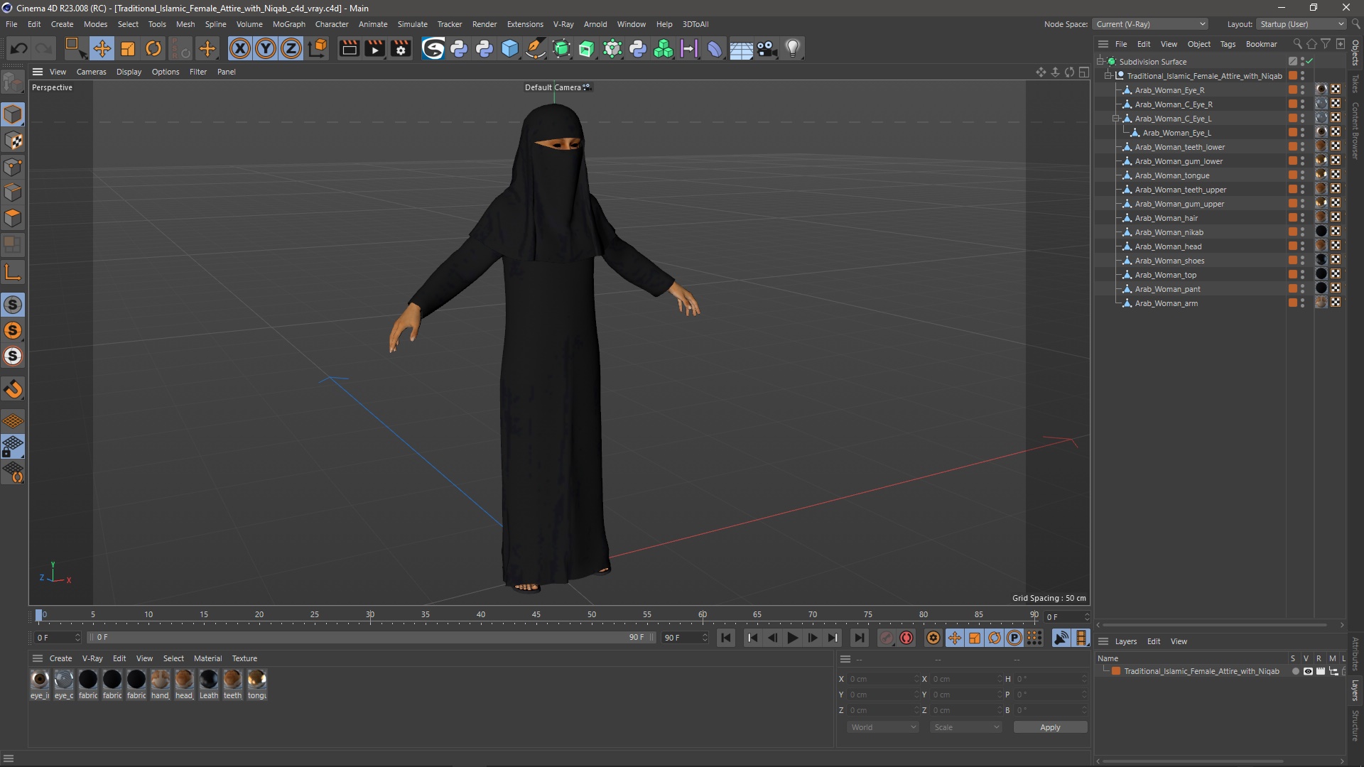 Traditional Islamic Female Attire with Niqab 3D model