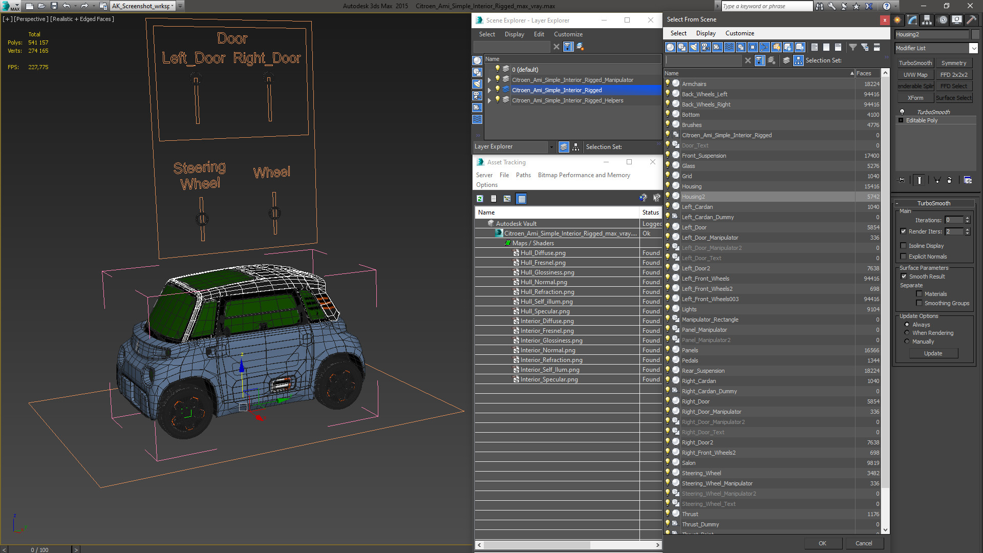 3D Citroen Ami Simple Interior Rigged for Cinema 4D model