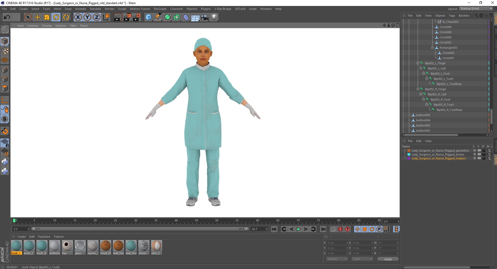 Lady Surgeon or Nurse Rigged for Cinema 4D 3D