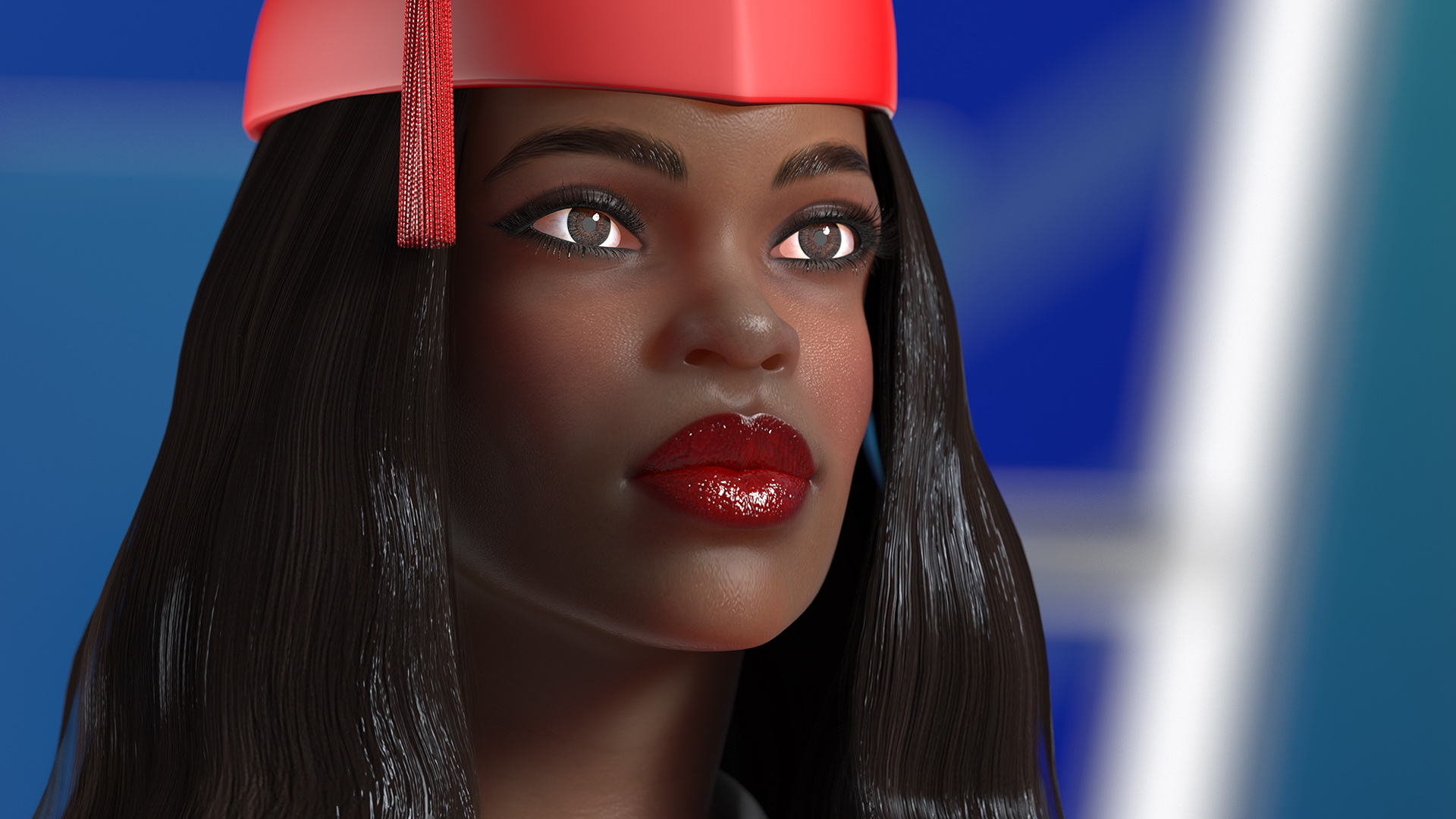 3D Dark Skin Graduation Gown Woman Rigged model