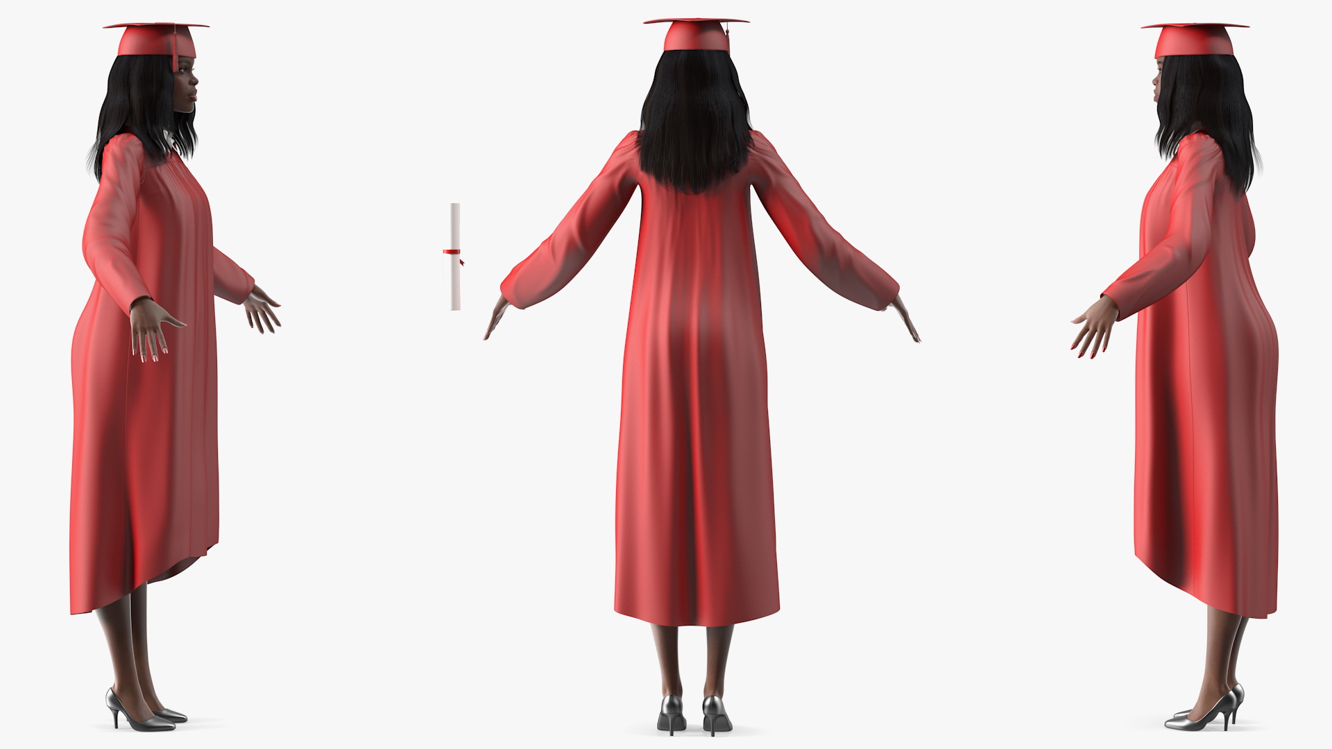 3D Dark Skin Graduation Gown Woman Rigged model