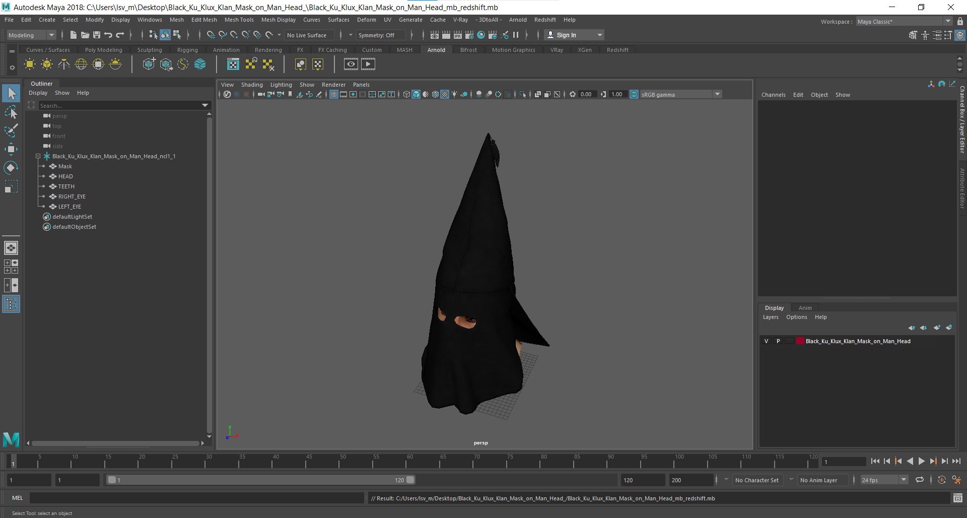 3D model Black Ku Klux Klan Mask on Man Head