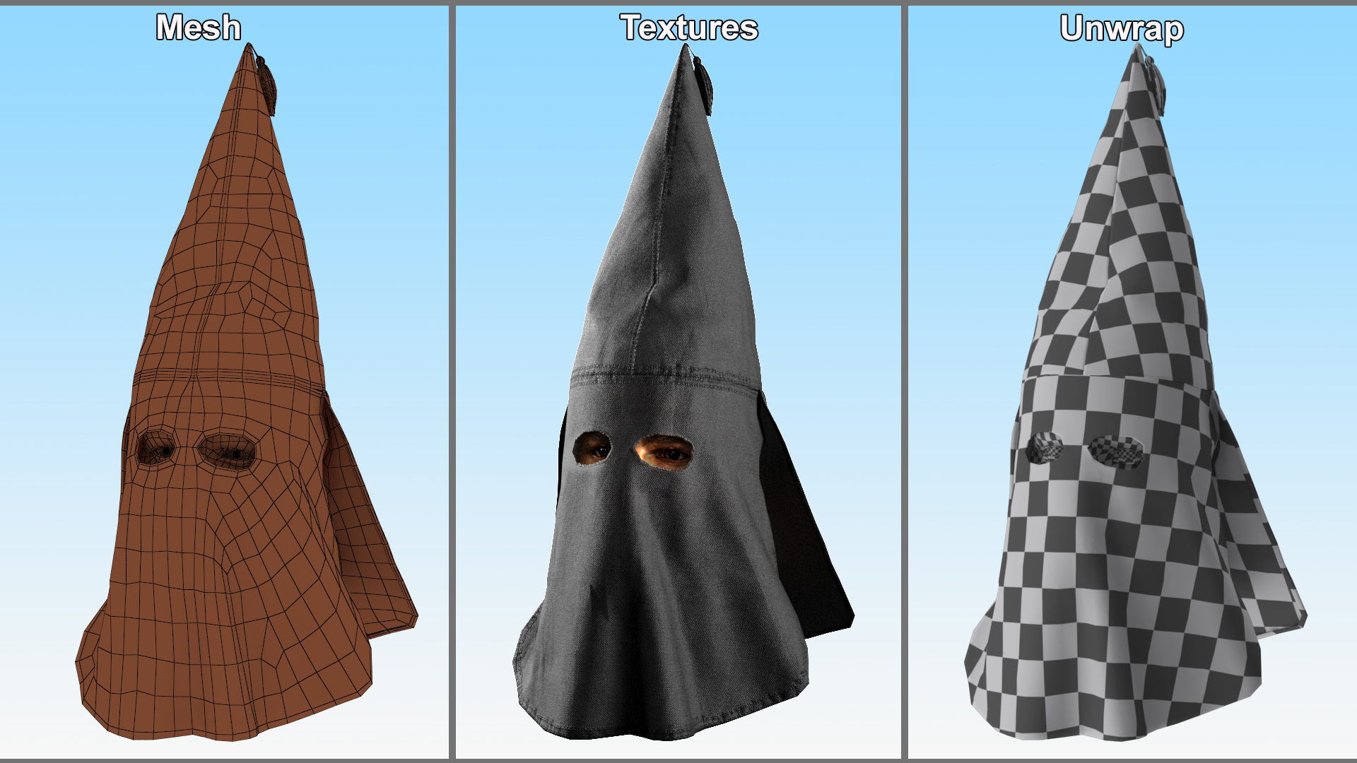 3D model Black Ku Klux Klan Mask on Man Head